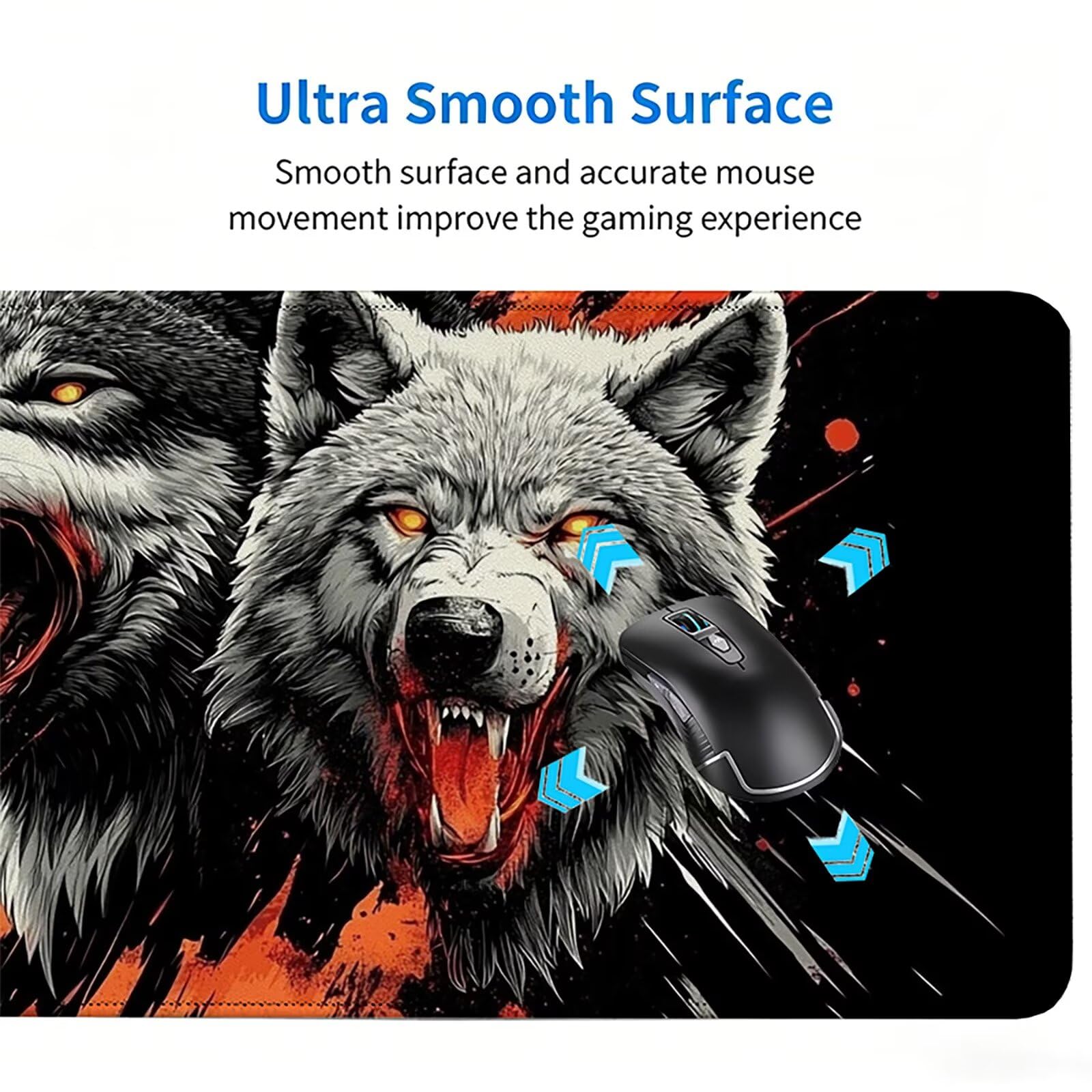 Tappetino Mouse Gaming, 1200x600mm Tappetino Mouse XXL nero 0c0-328 | Mouse Pad Grande, Ottimizzato per i Sensori da Gioco, Migliora Precisione e Velocità, per Mac e PC, lupi (6)