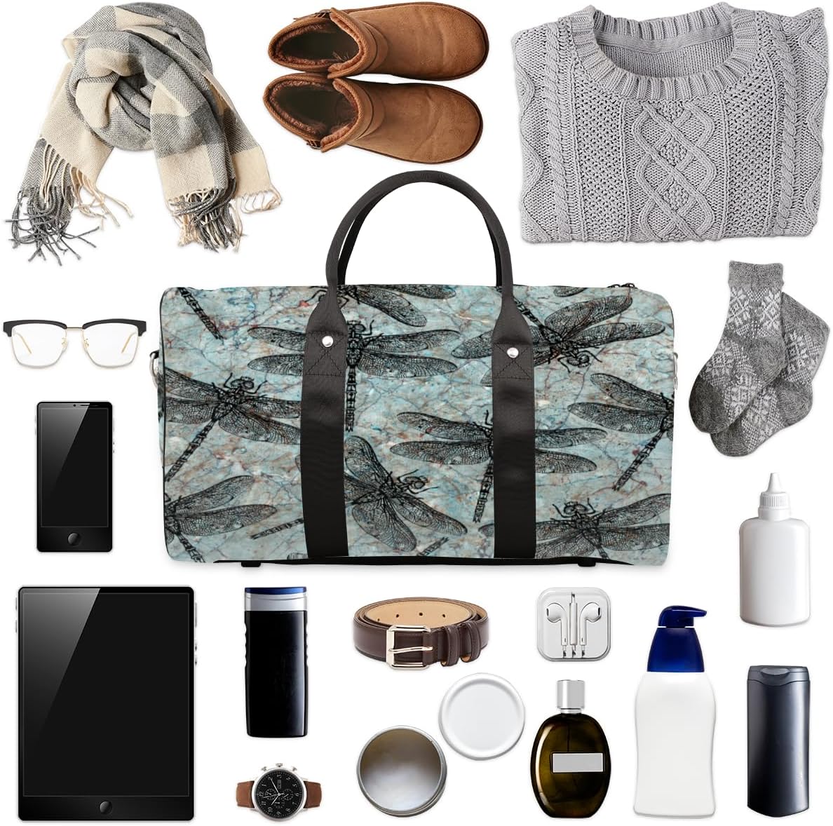 Hand Painted Dragonflies Travel Duffel Bag for Women Men Large Capacity Overnight Weekender Bags for Lightweight Waterproof Sport Gym Bag for Workout Yoga Swim