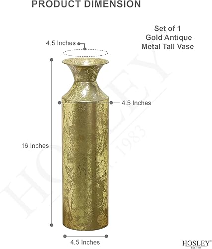 Miniatura 3 de Hosley Jarrón de suelo alto de metal dorado decorativo. Regalo ideal para bodas, fiestas, spa, meditación, reiki, O5 (16 pulgadas de alto)