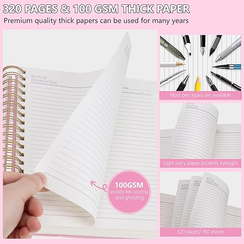 Miniatura 4 de HAUTOCO Cuaderno de espiral de 8.5 x 11 pulgadas, cuaderno de rayas universitarias con 320 páginas, cuaderno de tapa dura rosa A4, papel de 100 GSM,