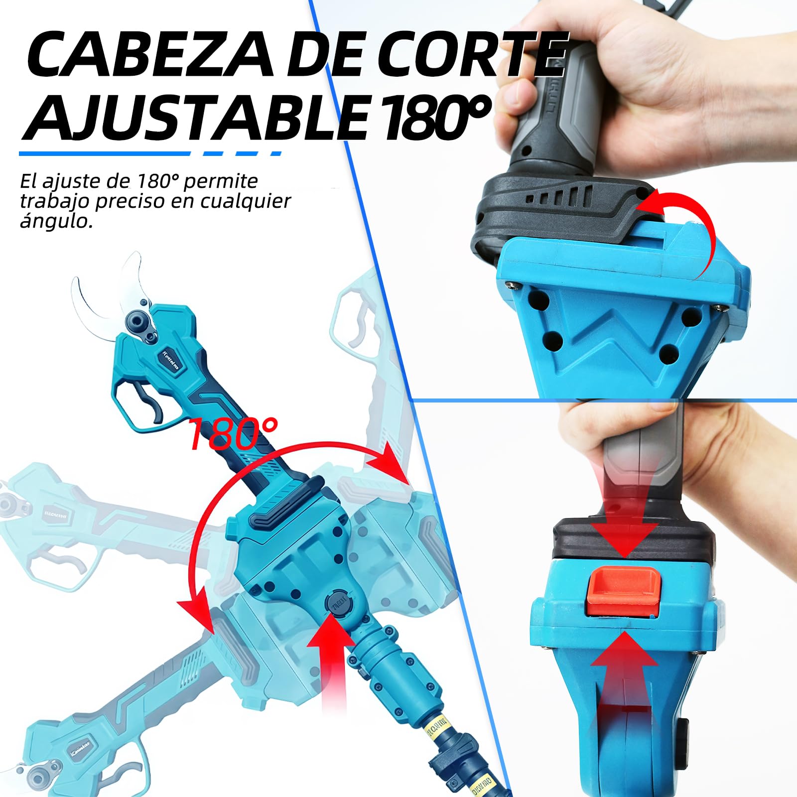 Pértiga telescópica ANEELV para tijeras de podar y sierras eléctricas – Extensible 1,2-2,5 m, cabezal 90°, altura 4,6 m – Compatible con Makita 18V