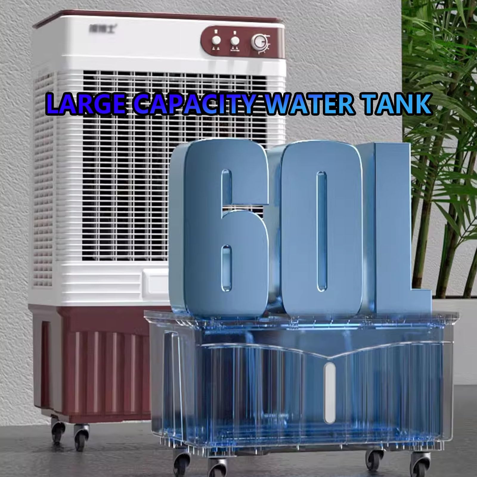 Rafraîchisseur d'air Évaporatif Professionnel 220 V 210 W Climatiseur Mobile Silencieux Réservoir d'eau De 60 L 3 Vitesses De Ventilation for Commercial Extérieur