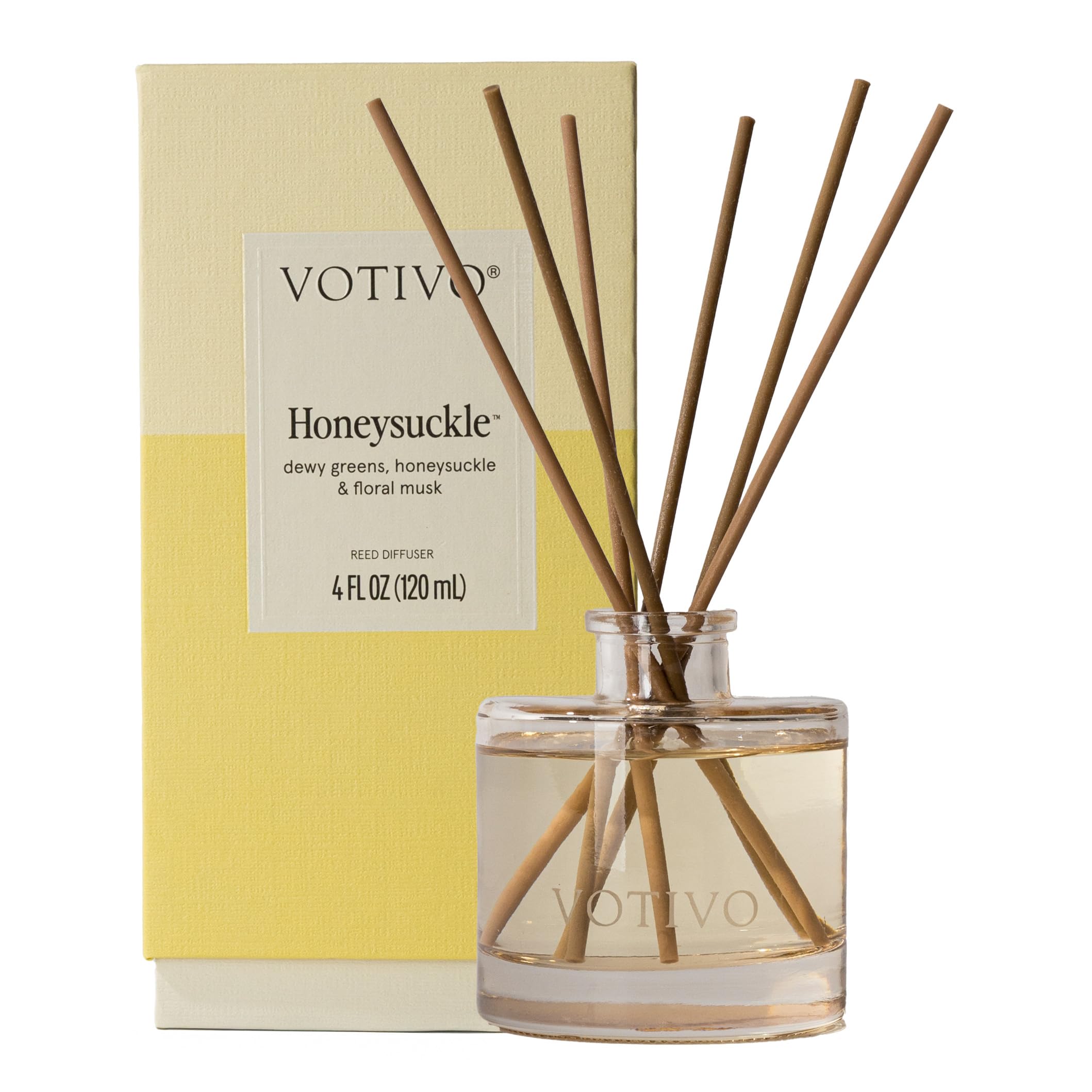 Votivo Honeysuckle Signature Reed Diffuser | Floral Scented Home Fragrance Diffuser with Sticks, Reed Oil and Glass Bottle | Decorative Air Freshener