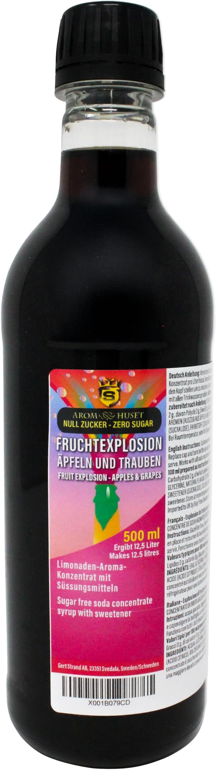 500ml Fruit Explosion Soda Concentrate - Zero Sugar, Zero Calories - Make 12.5 Litres of Carbonated Sparkling Fizzy Drink or Beverage