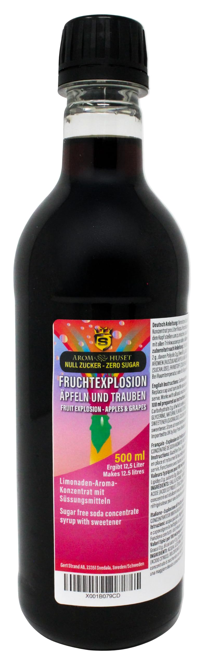 500ml Fruit Explosion Soda Concentrate - Zero Sugar, Zero Calories - Make 12.5 Litres of Carbonated Sparkling Fizzy Drink or Beverage