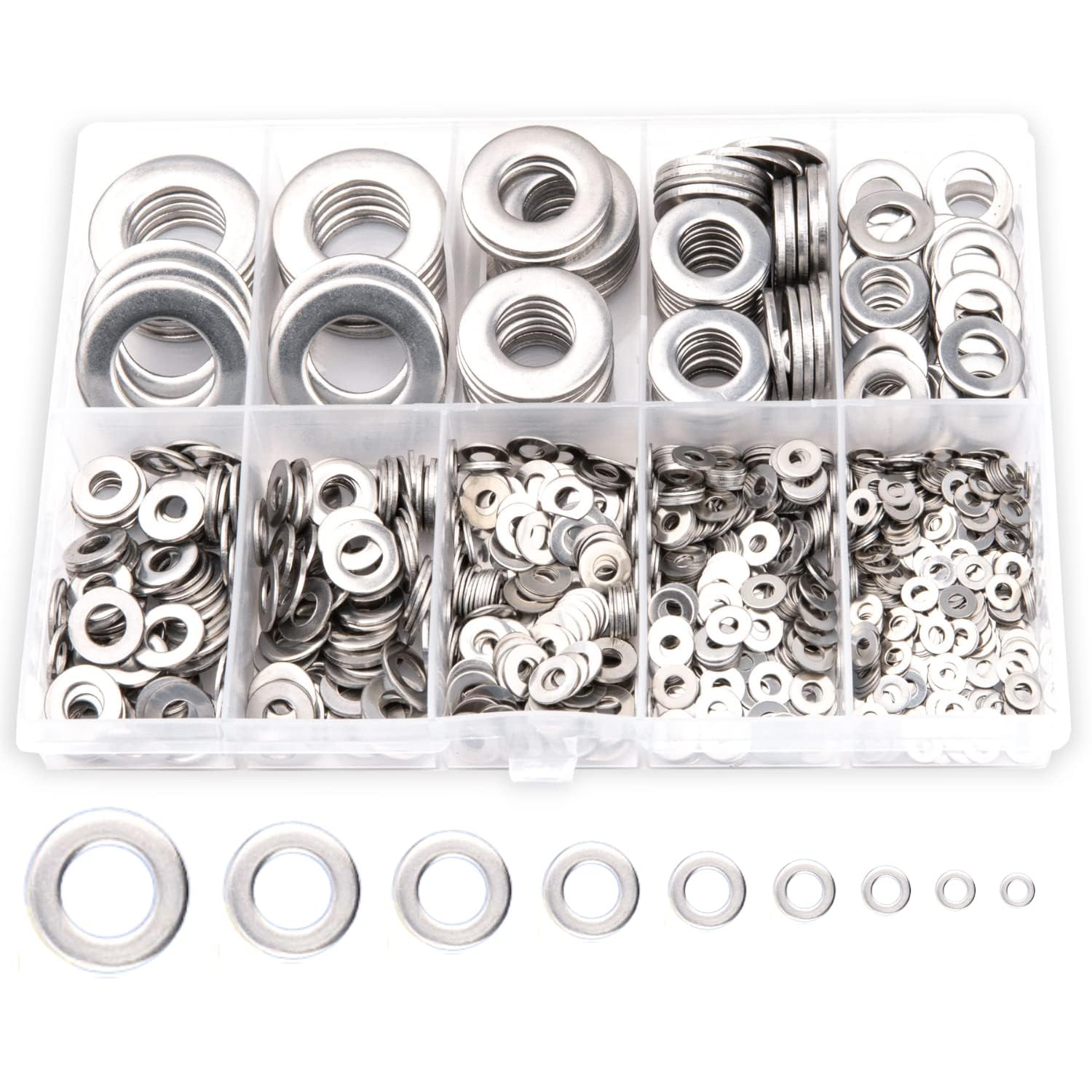 Excefore 800Pcs Stainless Steel Flat Washer Assortment Kit - 9 Sizes (M2-M12) for Home, Automotive & DIY Repairs