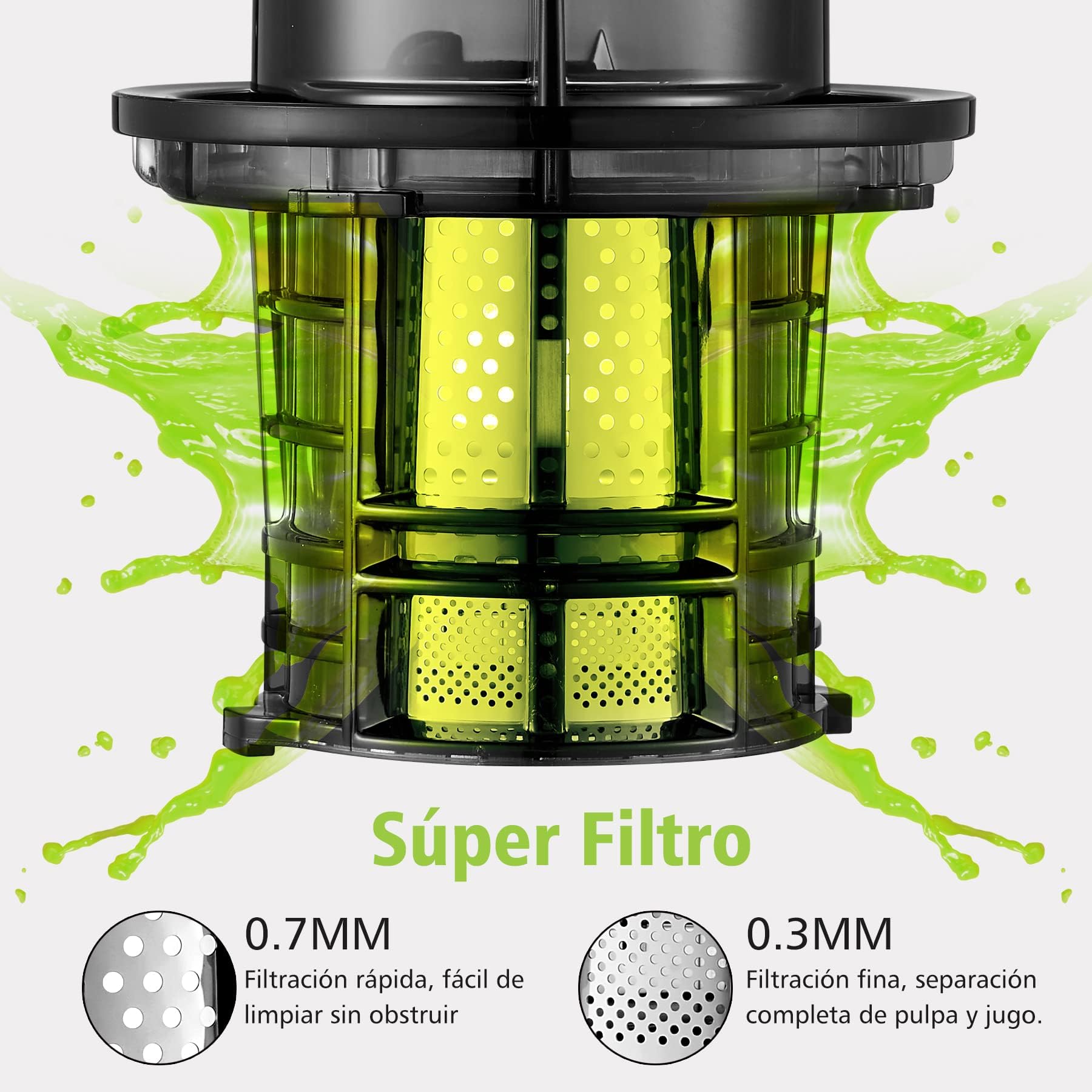 Aobosi Licuadora para verduras y frutas con Apertura da 80 MM, Licuadora prensado en frio con Función marcha atrás/Motor silencioso/Libre de BPA/Verde