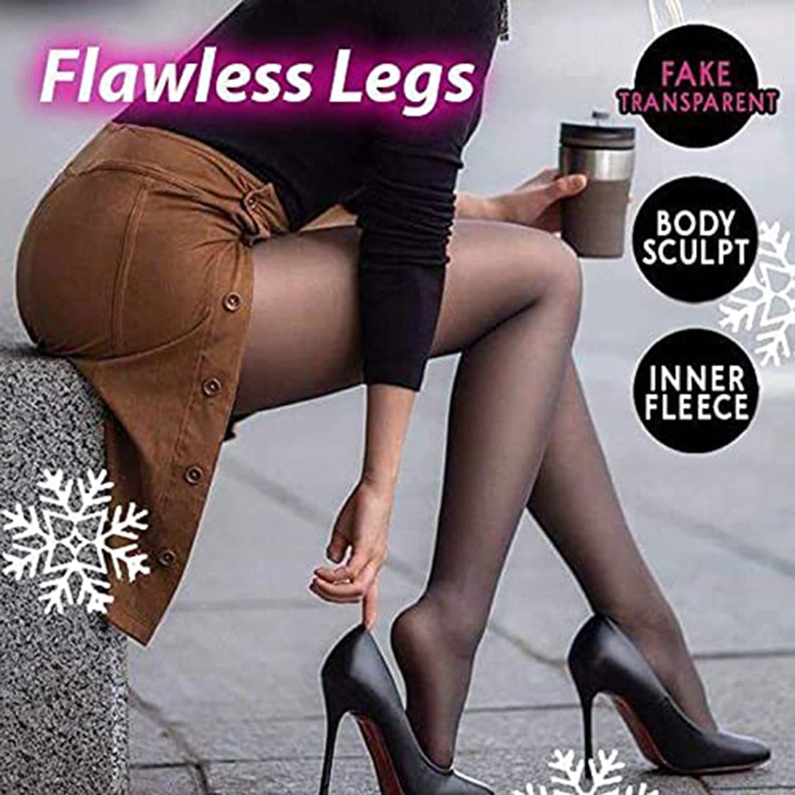 2 PCS Mujer Slim Medias De Translúcidas Pantalones Forrados De Lana Pantimedias Forro Polar De Cintura Alta Invierno Leggings Cálidas De Terciopelo Grueso grey-260g