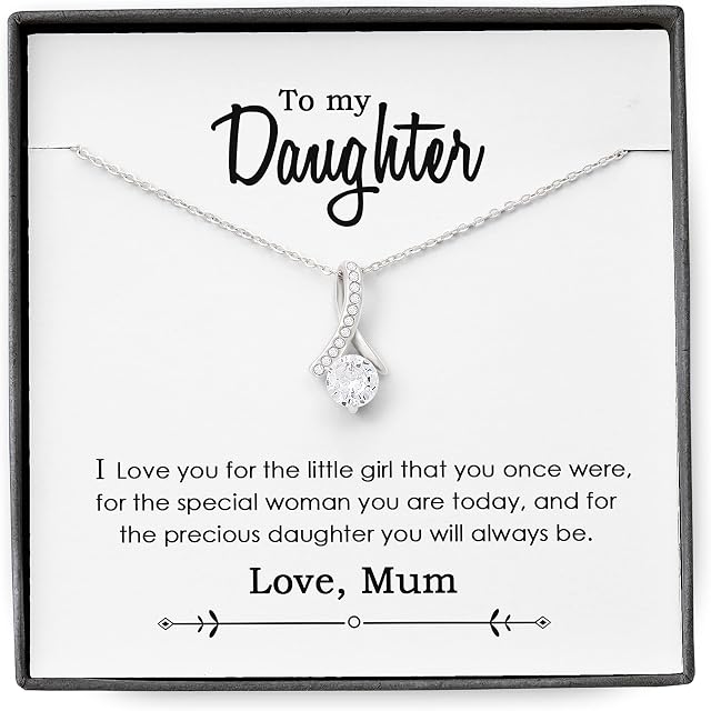 Gift for Daughter, Necklace Gift Message from Mum to Daughter jewellery Birthday Gift for Girls Mother gift to Daughters Personalised Love Necklace for Her, Silver