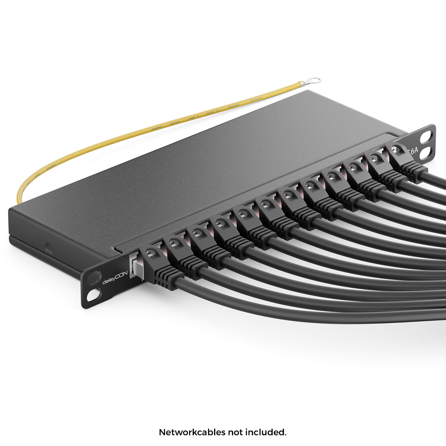 deleyCON Panel de Conexión Cat 6a 0,5U Mini 12 Puertos para Escritorio de Sobremesa de 10 Pulgadas RJ45 Blindado TIA568A TIA568B - Negro
