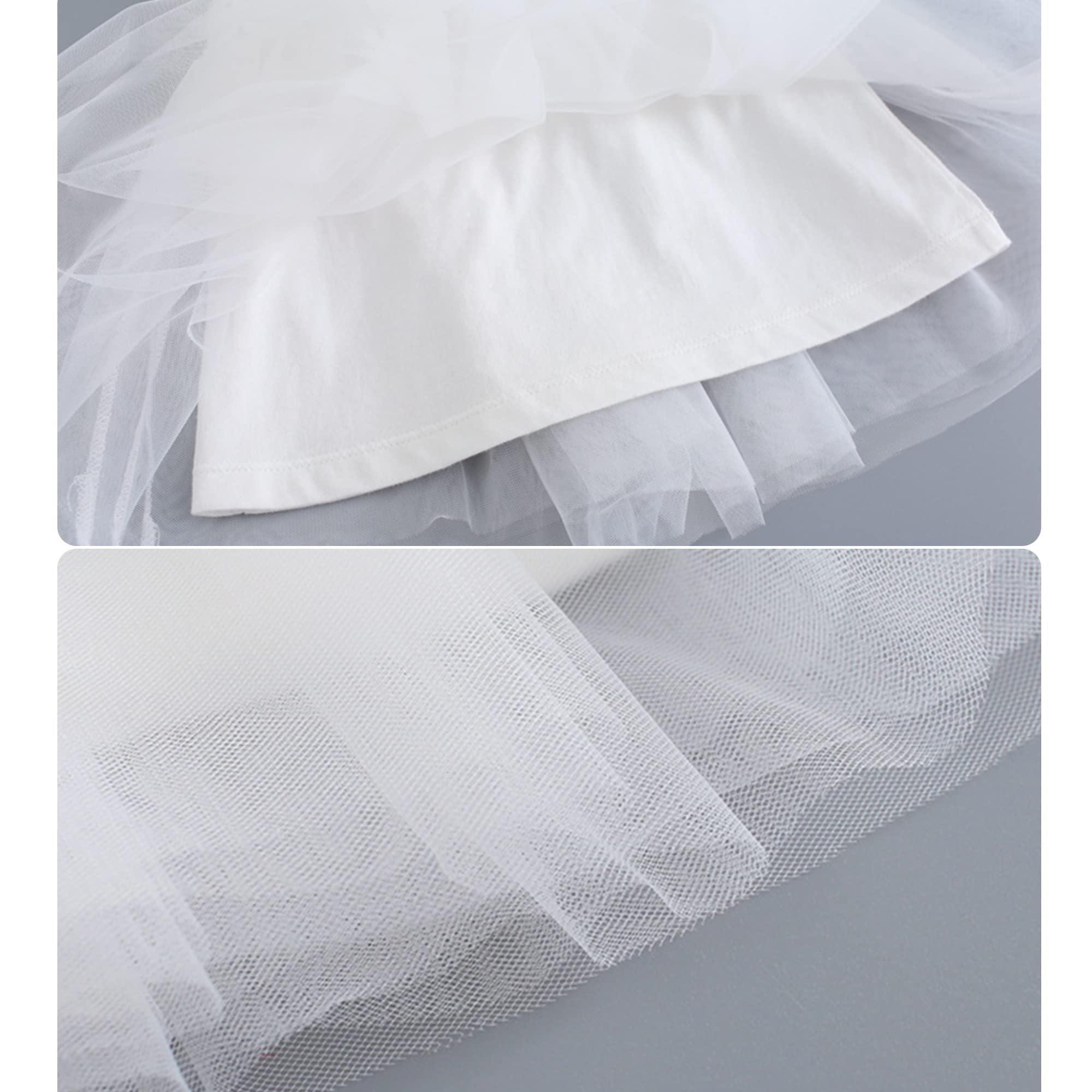 Neonato Bambina Morbido Cotone Abito in Tulle Abito in Pizzo Abiti da Principessa Estivi Monospalla Senza Maniche con Ricamo di Fiori a Fiocco - Bianco Tinta Unita per 0-24 Mesi