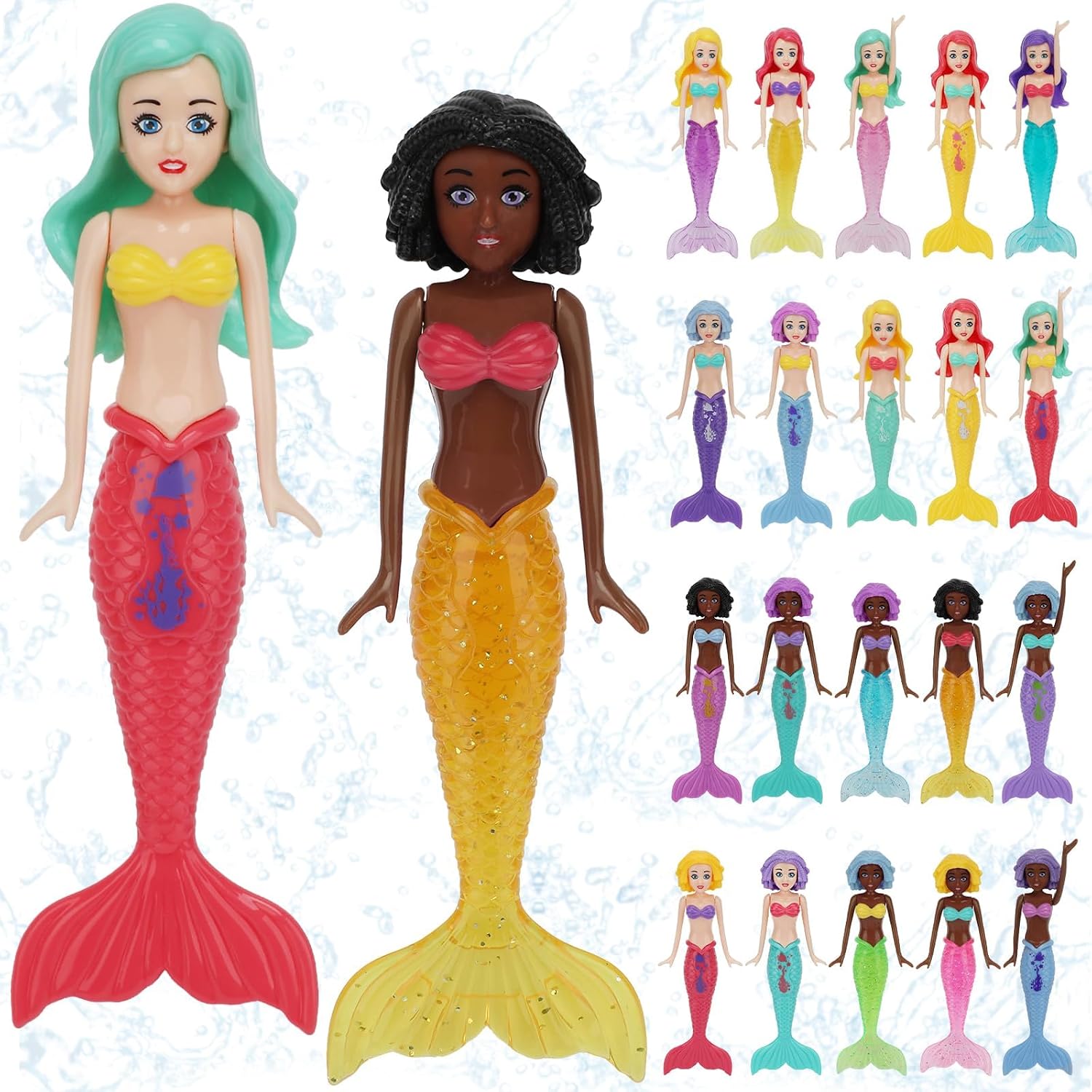 20 Pack Colorful Mermaid Diving Toys - Underwater Sinking Pool Toys for Kids Girls Ages 3-12, Summer and Spring Fun Bath & Pool Games, Non-Repeating Styles, Glittery Sparkle Tails