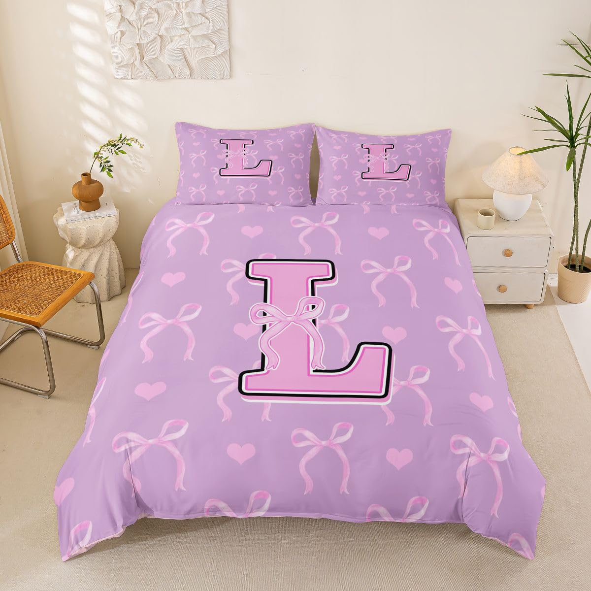 Homewish fioletowa różowa kokarda king size pościel czarna różowa kokardka litera L poszewka na kołdrę zestaw księżniczki kokarda poszewka na kołdrę urocza miłość serce zestawy łóżek