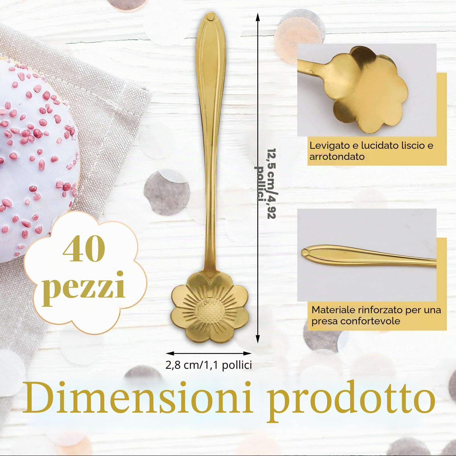 40 pezzi 4,9 '' riutilizzabili mini cucchiaini di caffè in metallo oro, cucchiaio per confetti in acciaio inossidabile per spezie di miele di zucchero di gelato per torta