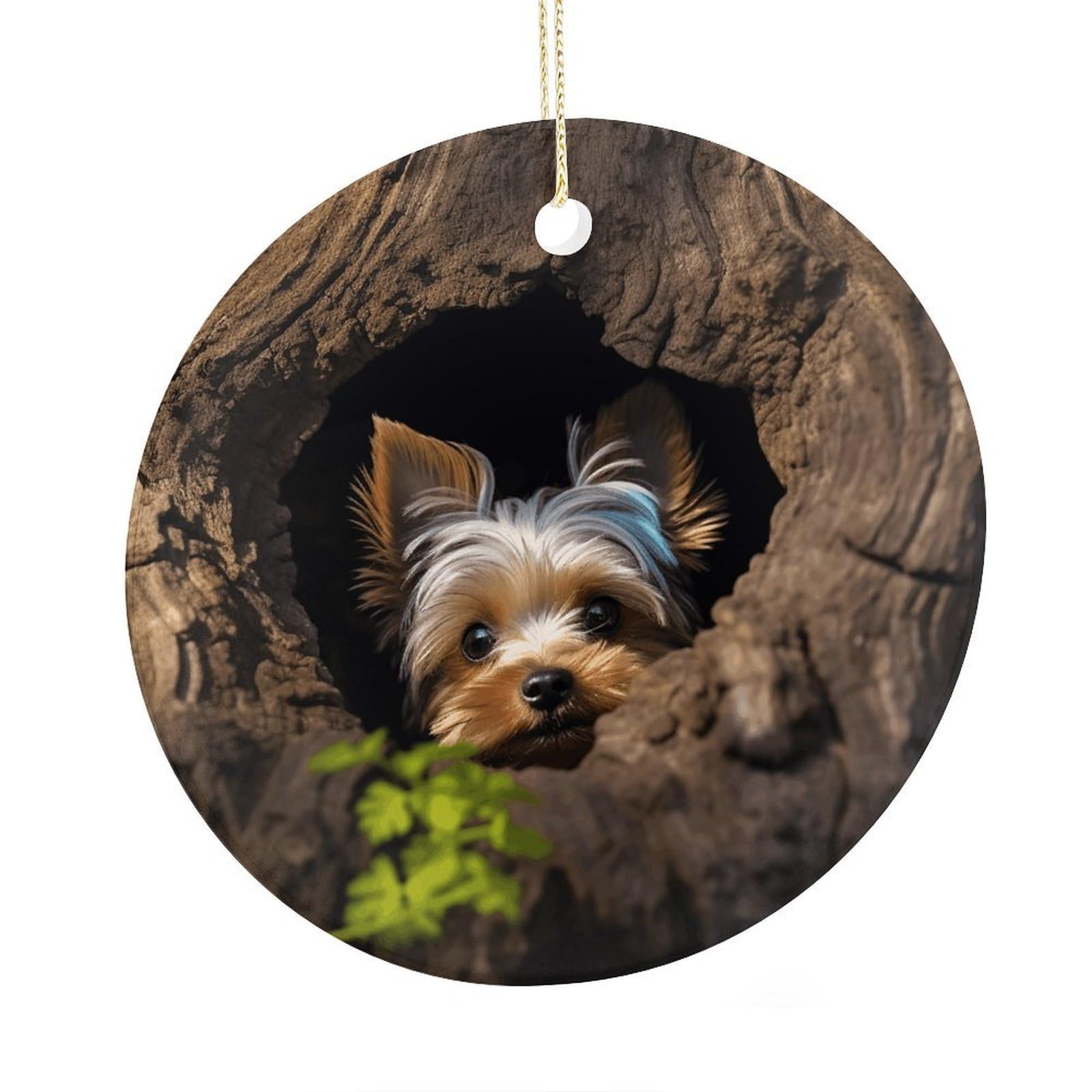 Fodpand Women's Style A Little Yorkshire Terrier Nestled In A Tree Hole Ceramic Christmas Ornament,Wall Hanging Decor Windows Hanging Decor Best Friend Birthday Gifts, Friendship Gifts Car Hanging Ornament Gift For