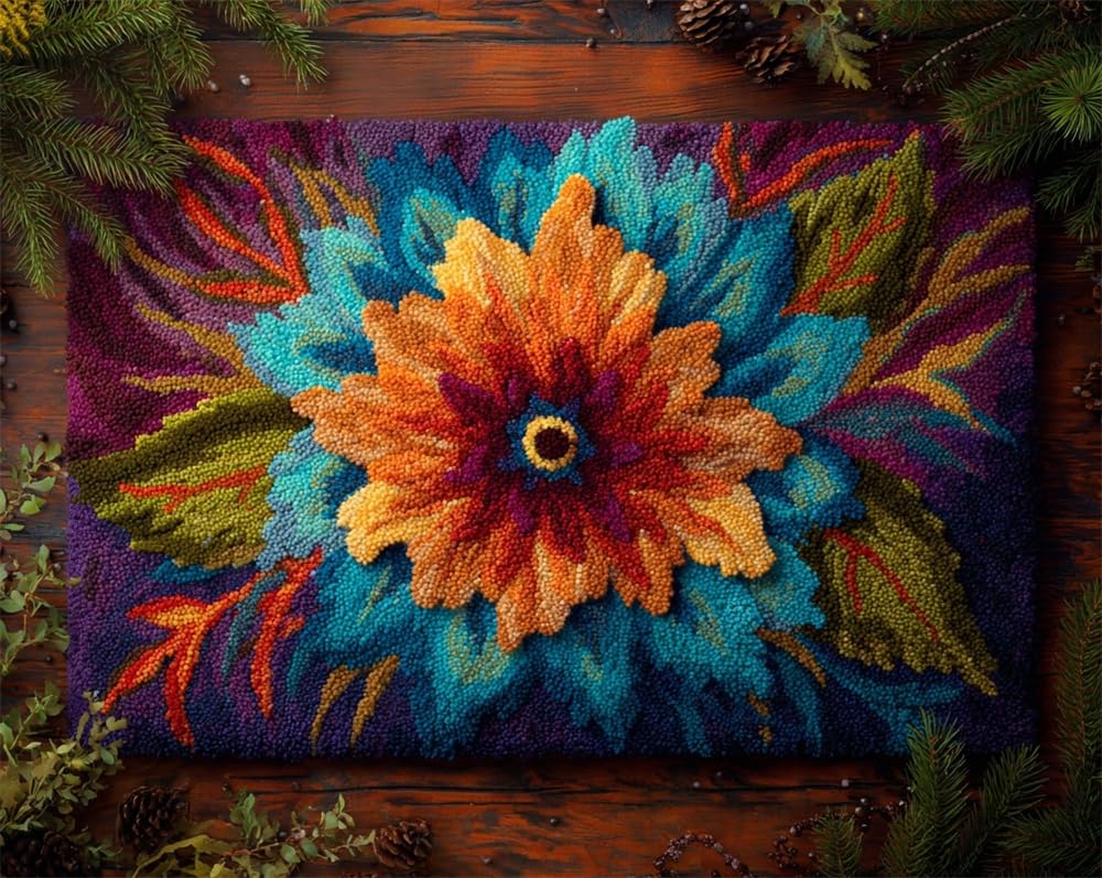 Kitquiver Latch Hook Kits for Adults Rug Midnight Bloom DIY Crochet Yarn Embroidery Handmade Needlework with Printed Canvas for Home Decoration 23X35In
