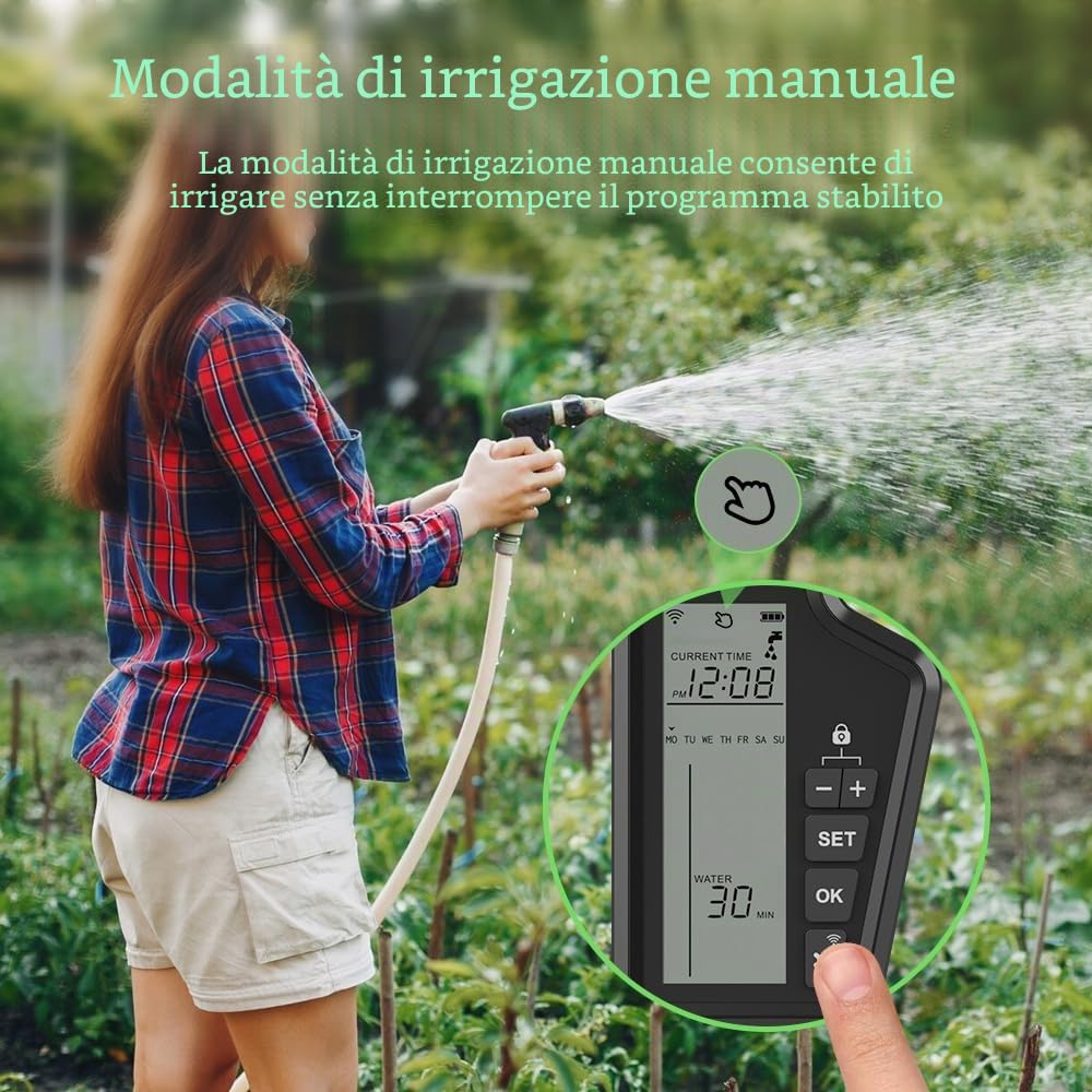 MIUCDA Timer Irrigazione WiFi, Programmatore Irrigazione intelligente con controllo APP, Timer per rubinetto da giardino esterno con ritardo pioggia Compatibile con Alexa e Google Home