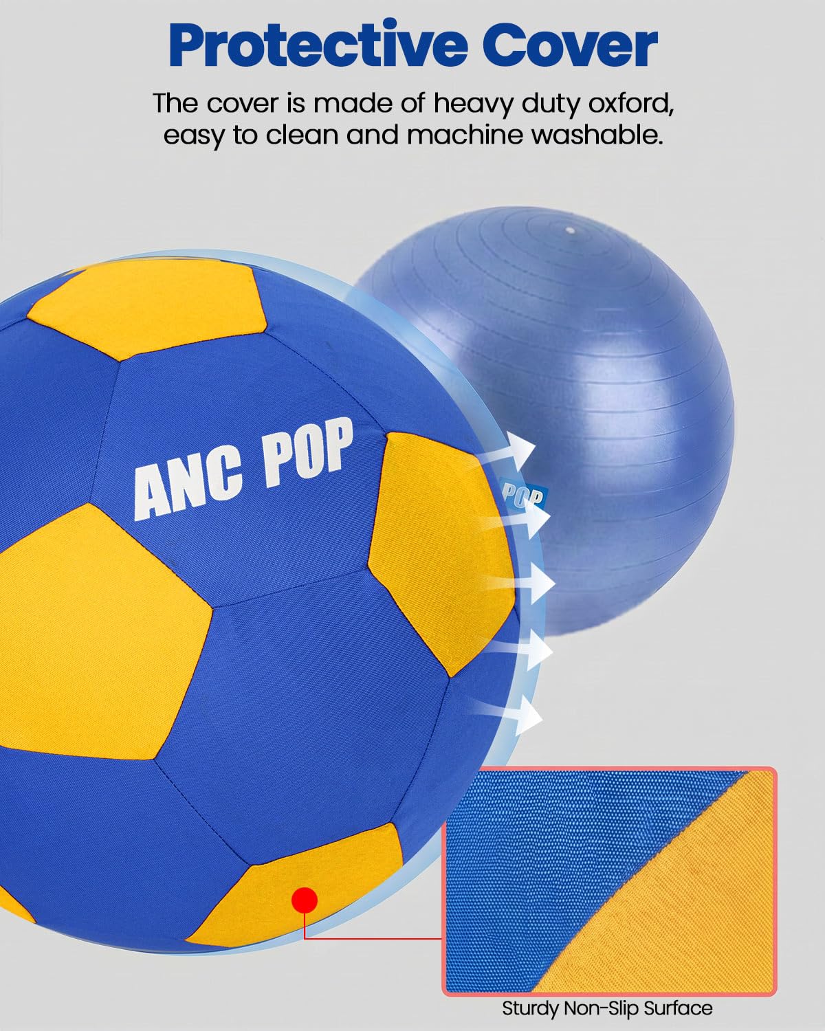 ANC POP Palla da pastore per cavalli da pastore da 63,5 cm, Mega palline da pastore con pompa a mano, palla da calcio da allenamento per cavalli, blu e giallo
