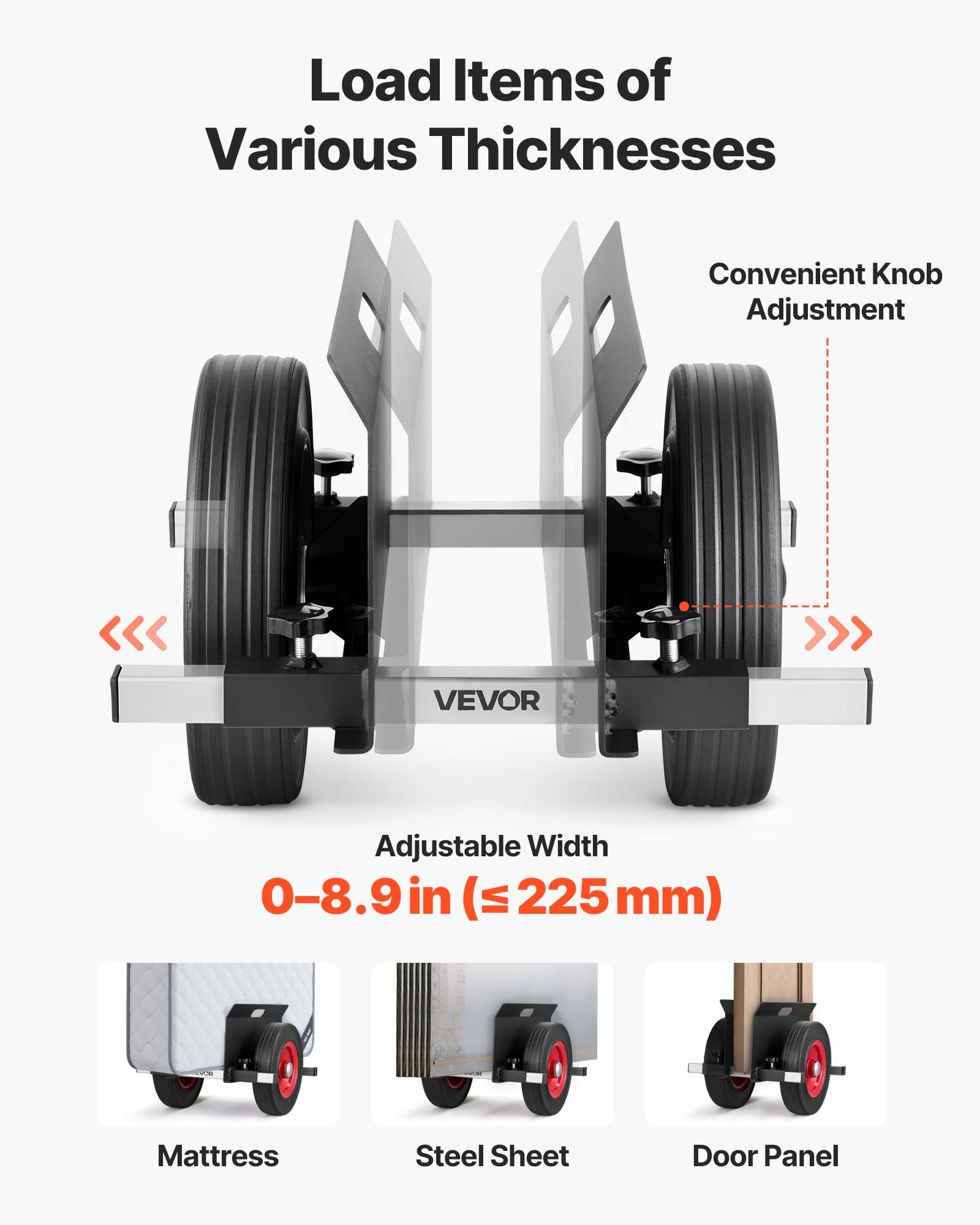 VEVOR Carrello per Cartongesso, Carico 453,6 kg, Carrello per Pannelli in Acciaio con Ruote Girevoli da 25 cm, Adatto a Superfici Piane, con Morsetto Regolabile per Fabbrica, Garage, Nero
