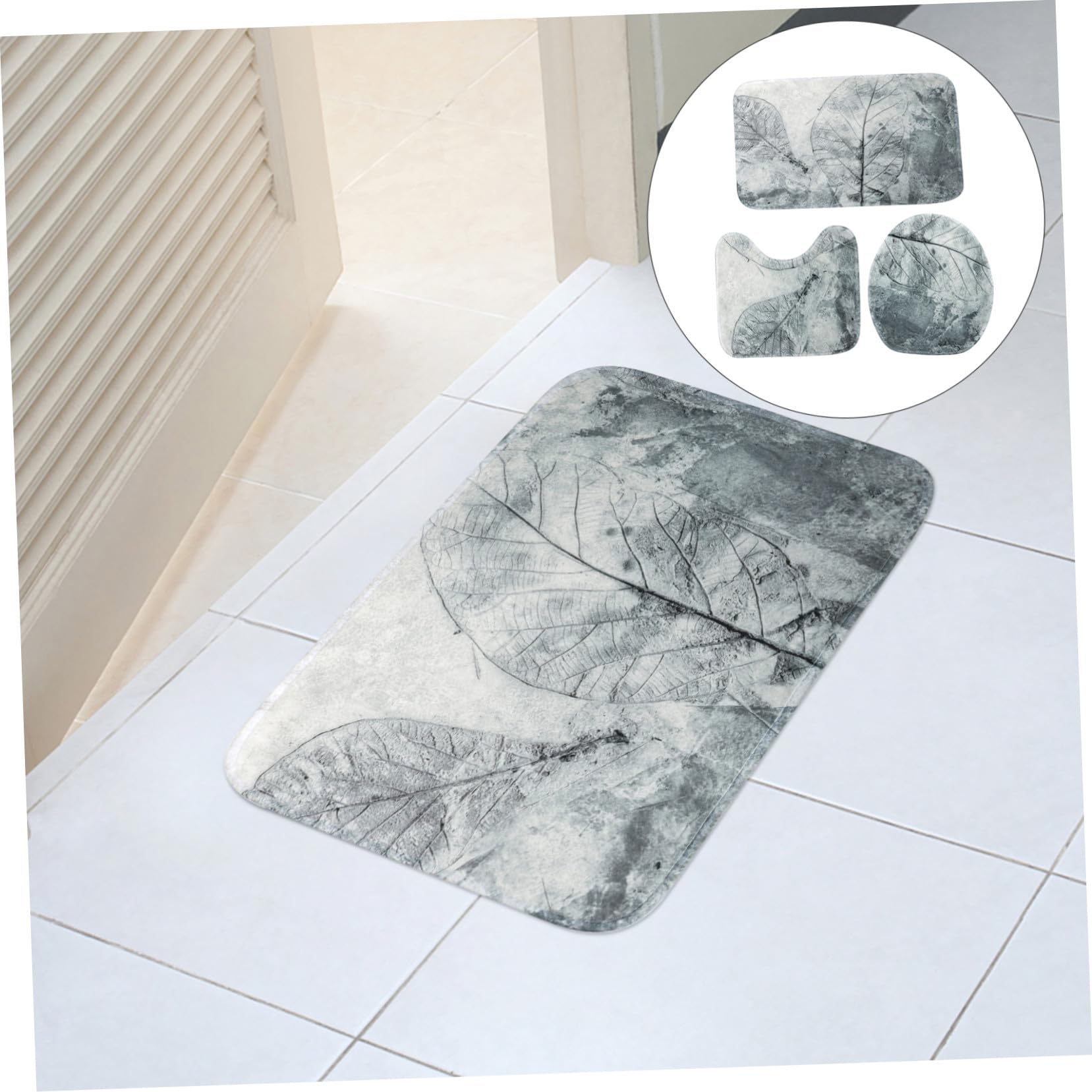 Toyvian Set 3 Pezzi Tappeti da Bagno Retrò in Poliestere Decorazione Foglie, Antiscivolo, Facile da Installare per Arredamento Bagno Casa