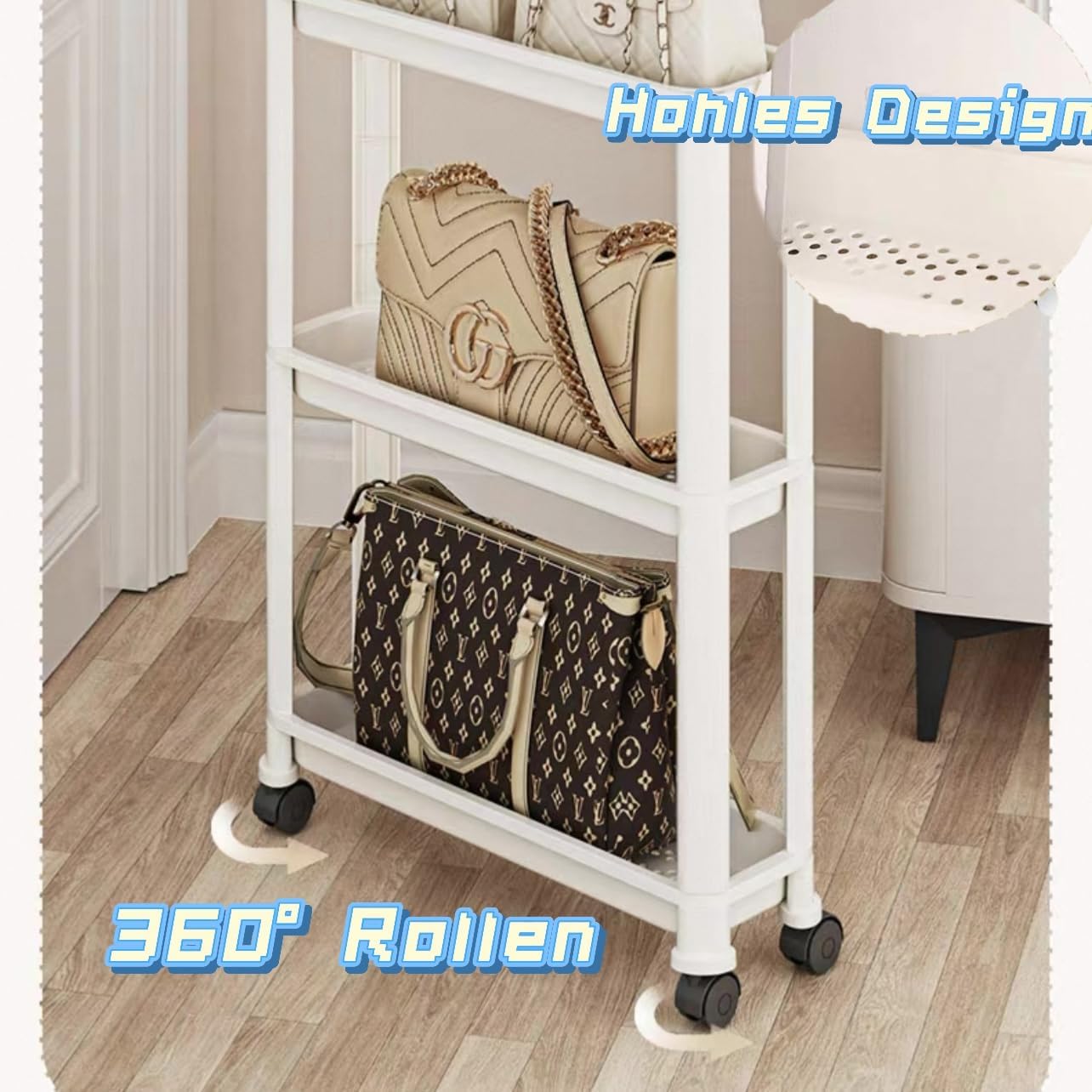 Hooha Rollwagen, Bastelwagen für Kinder, 5Ebenen Küchenwagen,Nischenregal 9/13cm breit, Küchenwagen, Servierwagen mit Rollen, hängende Bechern & 4 Haken, Aufbewahrungswagen für Wohnzimmer (9cm)
