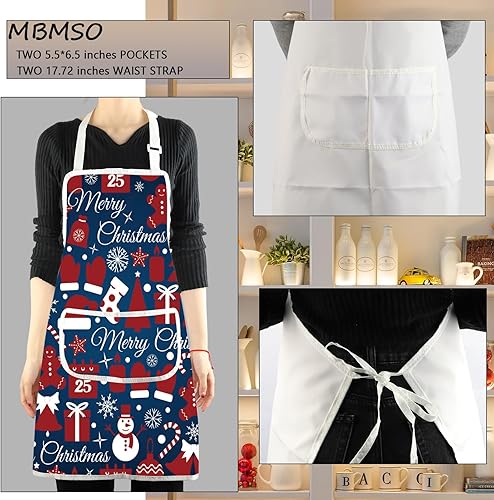 Miniatura 10 de Delantales de Navidad para mujeres y hombres, delantal de cocina de Navidad con bolsillos, regalos de Feliz Navidad, delantal de chef para hornear