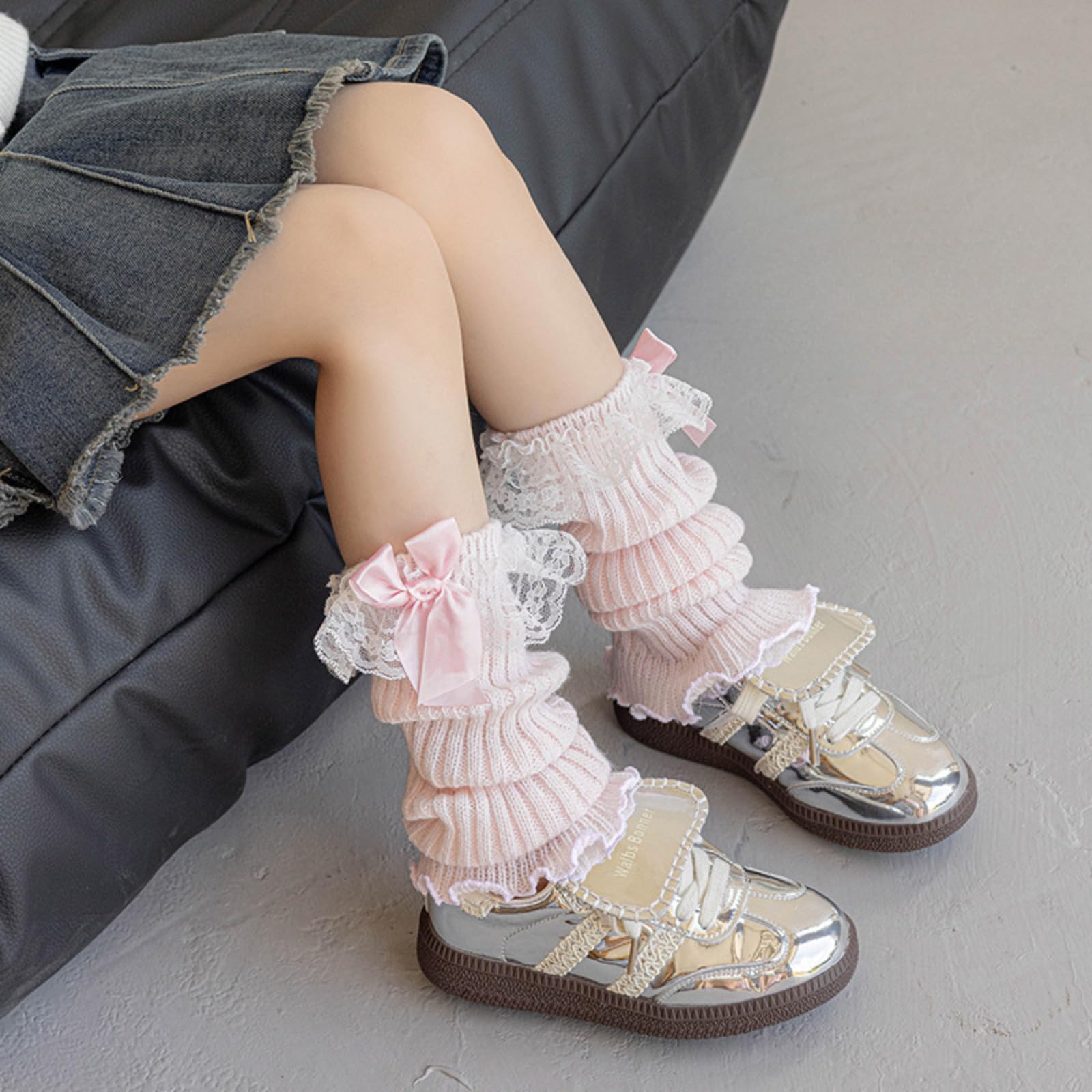Scaldamuscoli per gambe a maglia con fiocco per ragazze, morbidi, traspiranti, larghi, calzini caldi, adatti per bambini dai 3 ai 13 anni