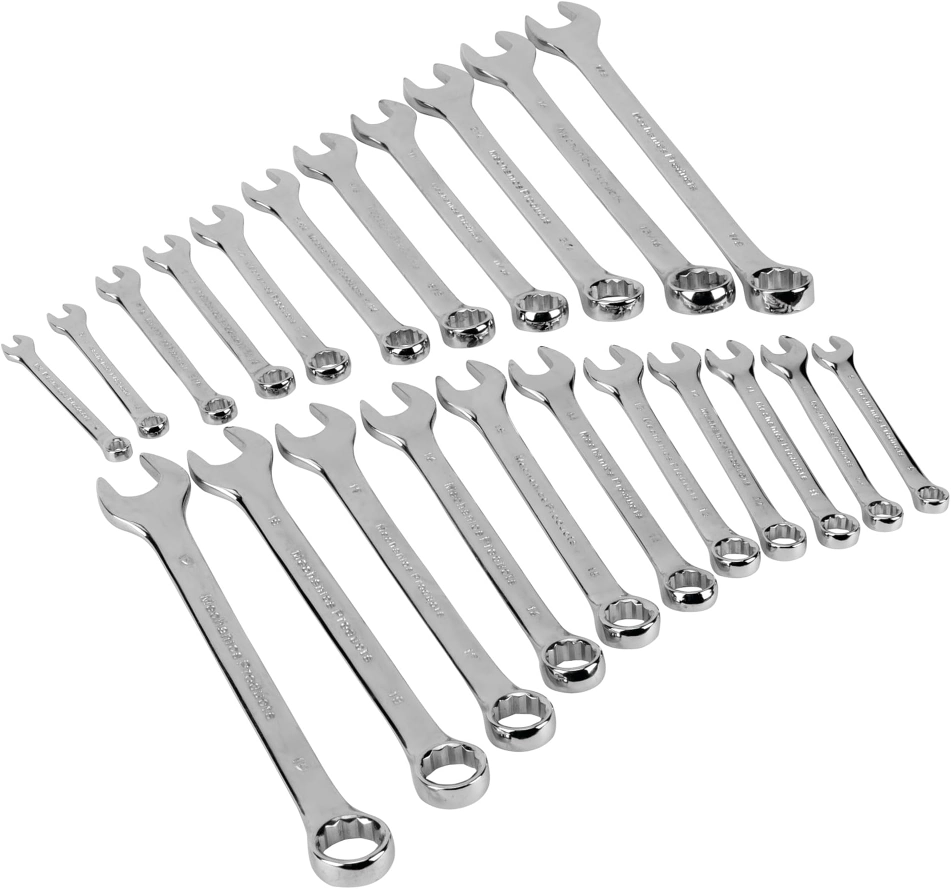 W1099 22-Piece Sae And Metric Wrench Set, Premium Mirror Polished Chrome Vanadium Steel, Large Size Organizer Rack, 5/16 - 7/8" & 9-19Mm Combination Wrenches