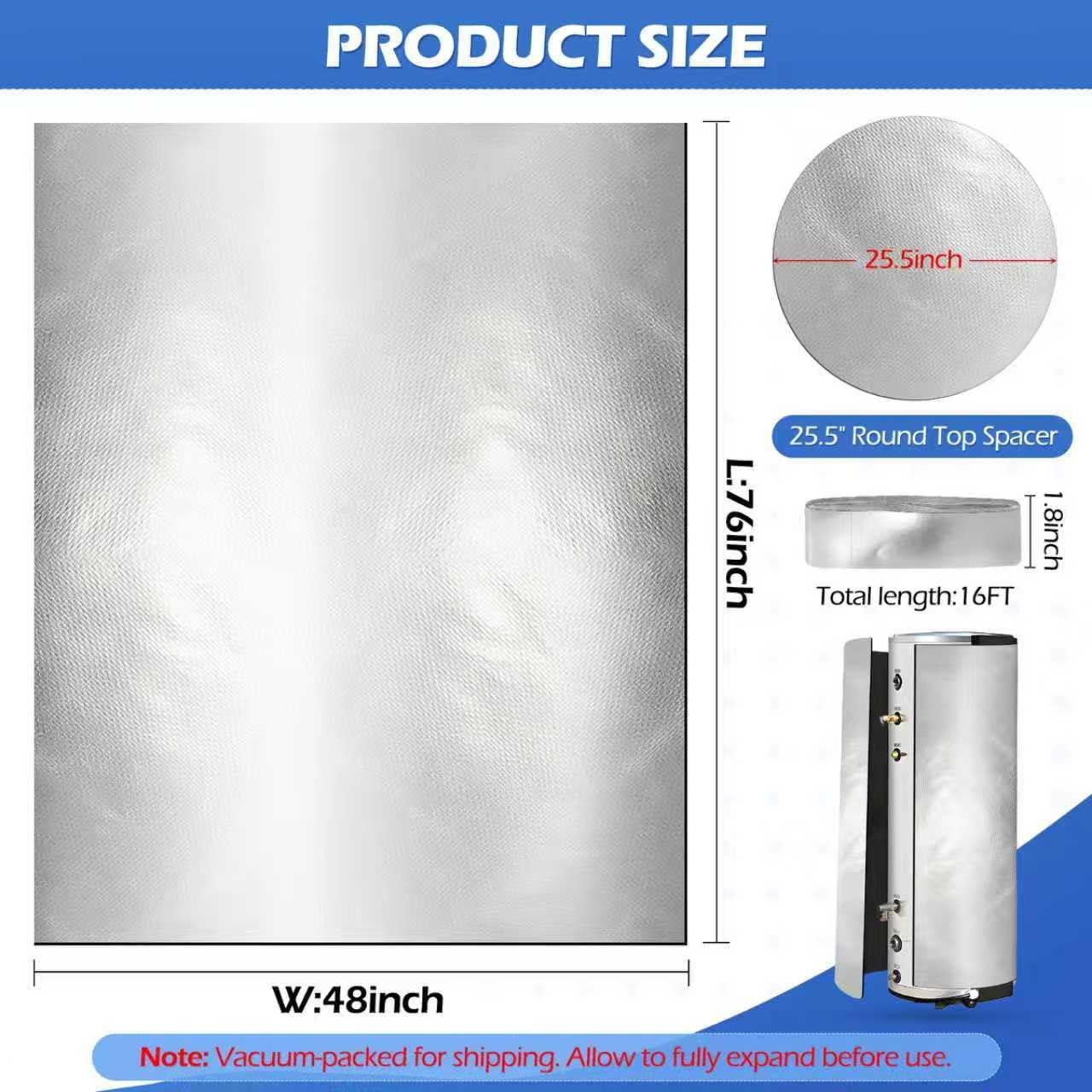 Upgraded Water Heater Insulation Blanket 76"x48", Pre-Oxidized Fiber for Energy Savings, Soft Tight Fit, Easy to Cut & Install, with 25.5" Round Top Spacer & 16FT Foil Tape, Fits 40-80 Gallon Tanks