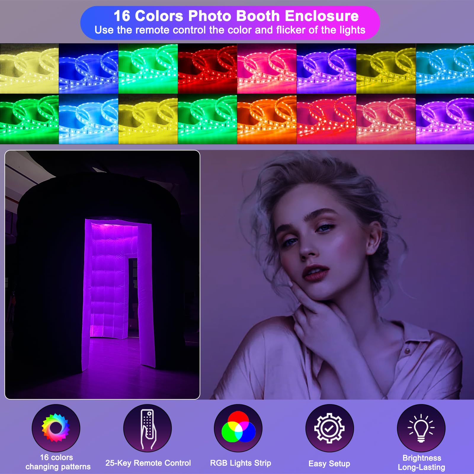 Inflatable 360 Photo Booth Enclosure with LED Lights, Round 360 Degree Photo Booth Backdrop Wall, 2-Door Portable Photo Booth for Events, Parties, and Weddings(Black, 10 * 10 * 9ft)