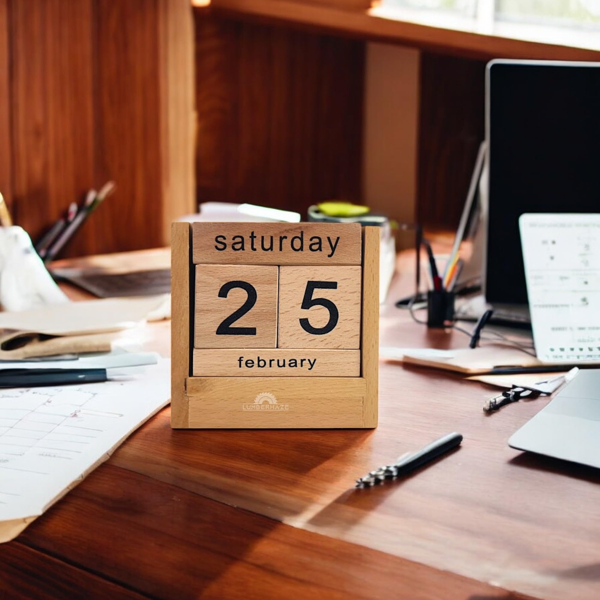 Perpetual Calendar Blocks Wooden Desk Calendar Month date Dislpay