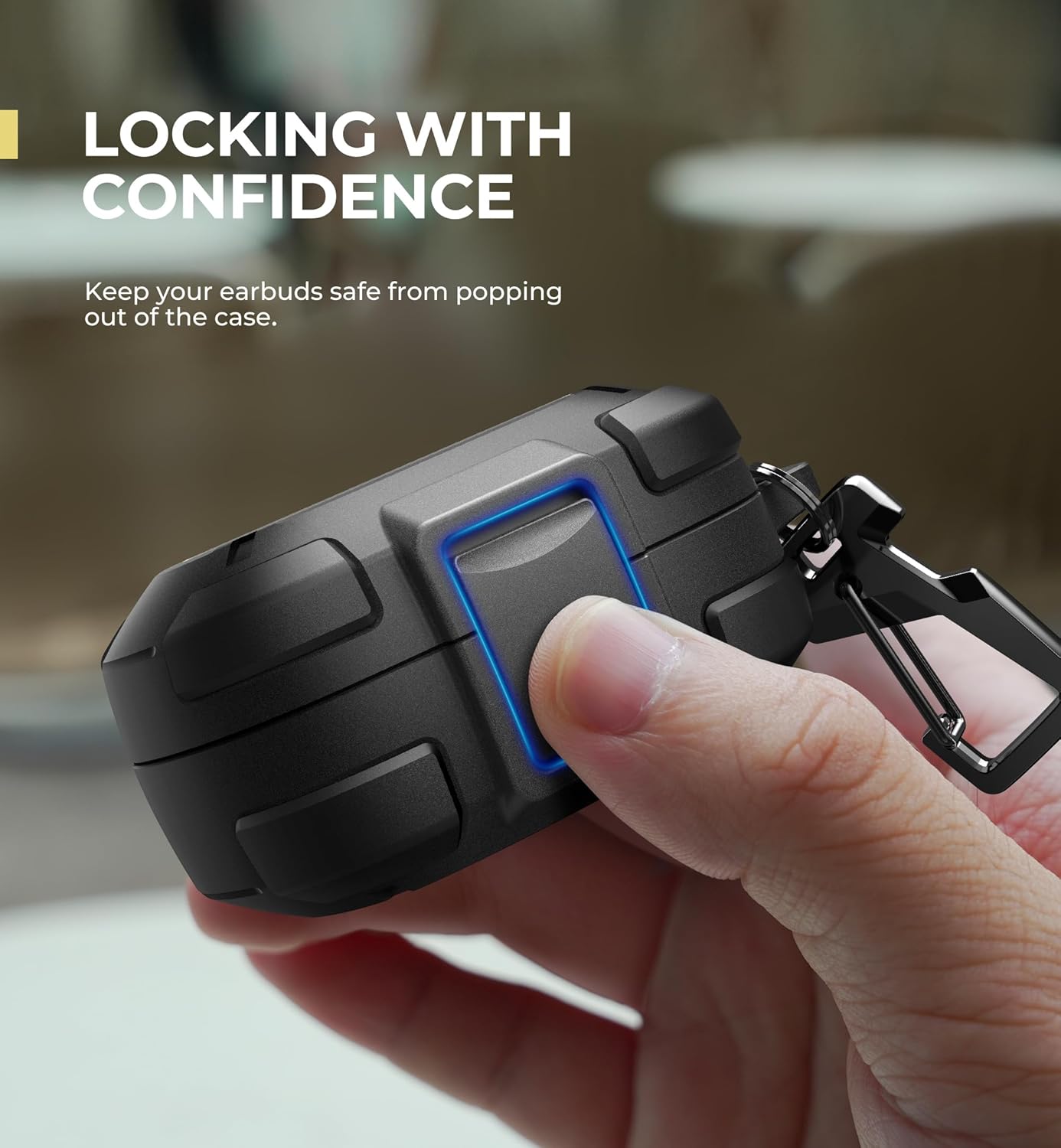 Dexnor for Bose QuietComfort Earbuds Protective Case with Drop-Proof Lock, Shockproof Rugged Bumper Cover with Carabiner & Keyring for Bose QuietComfort Earbuds 2024 Black（Charger not Included） - Image 3