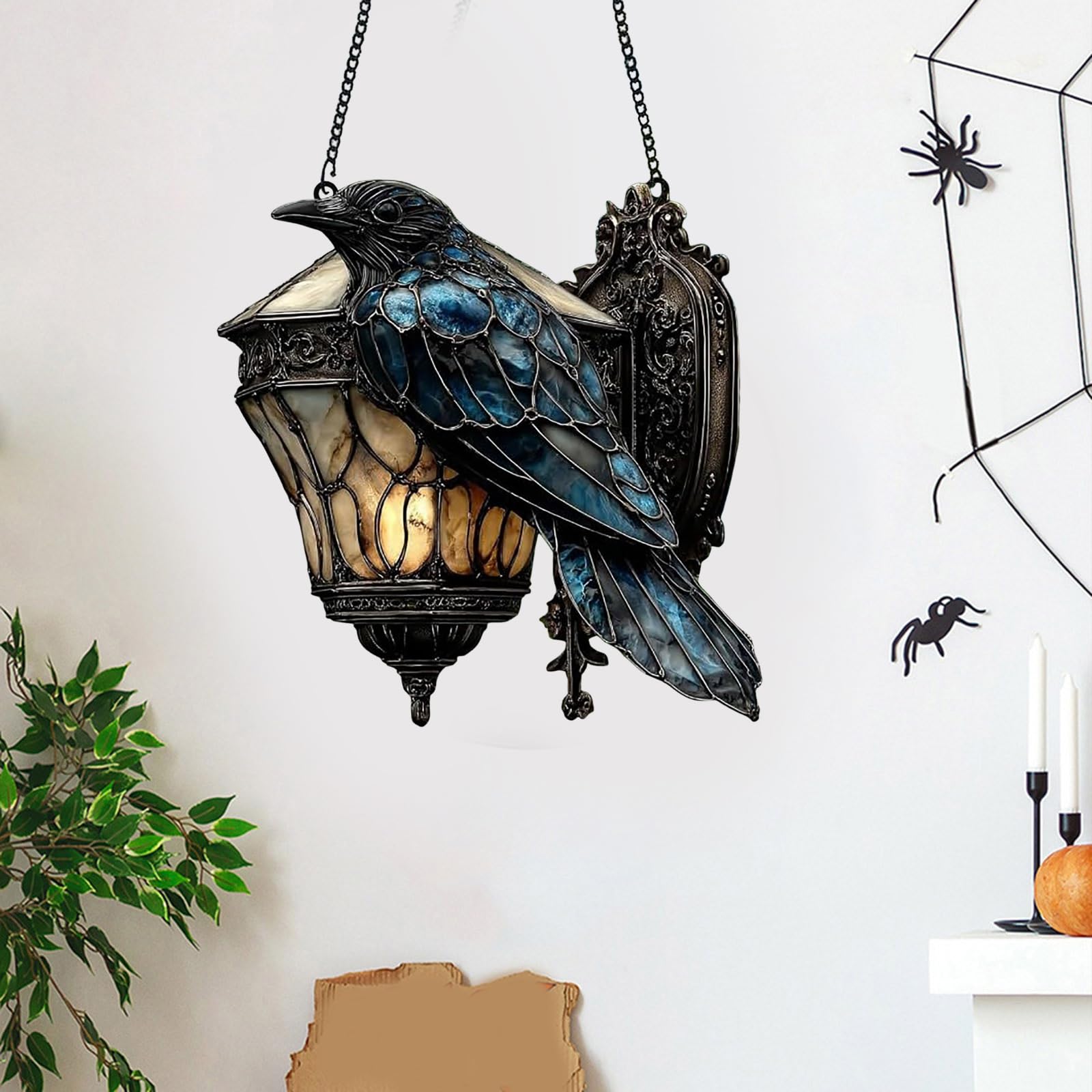 Raben-Sonnenfänger Aus Buntglas – 19,8 Cm Gothic-Deko Für Fenster Oder Wand