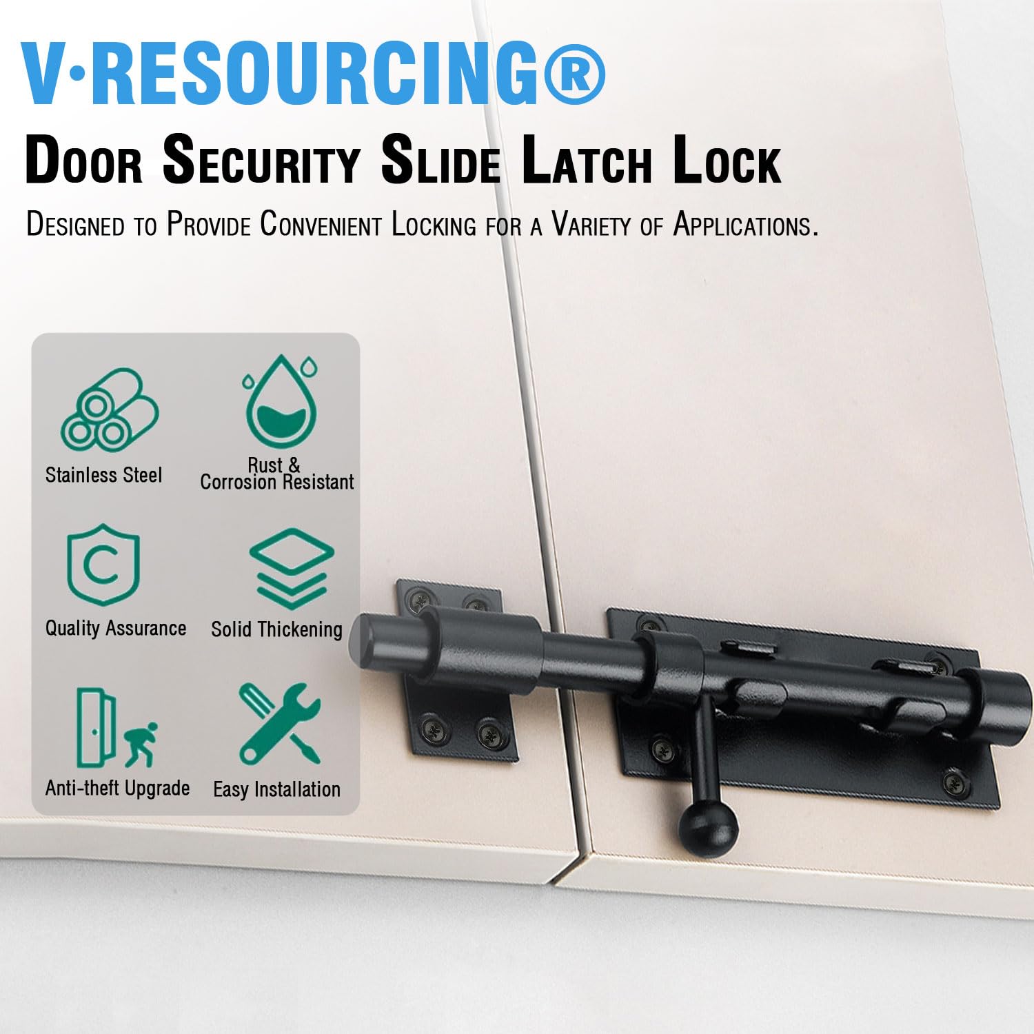 6.3 inch Heavy Duty Sliding Gate Latch Bolt Door Lock with Padlock Hole,for Fence Yard Doors, Garages, Bedrooms - Image 2