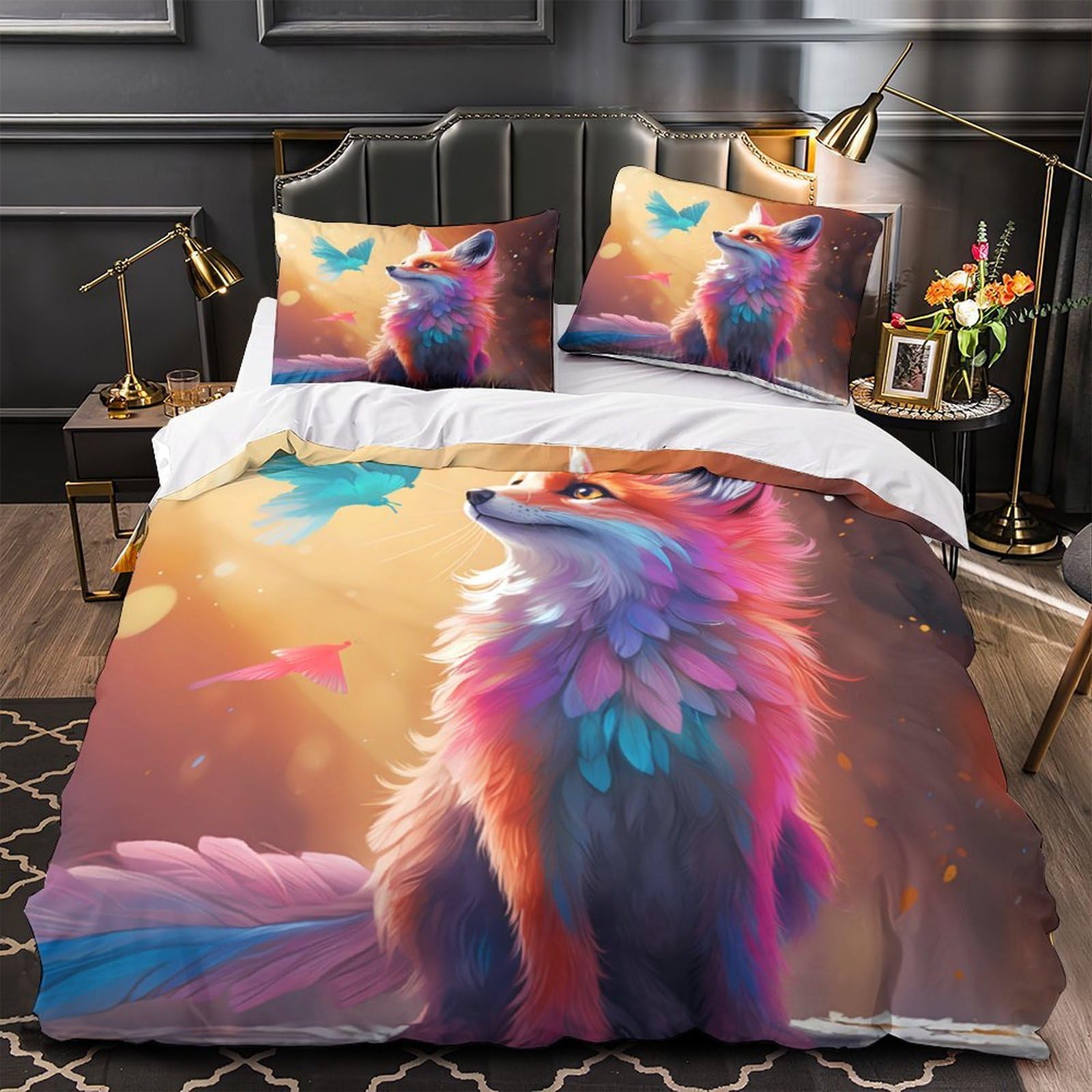 Parure de lit renard coloré 140x200 microfibre avec housse de couette et taie