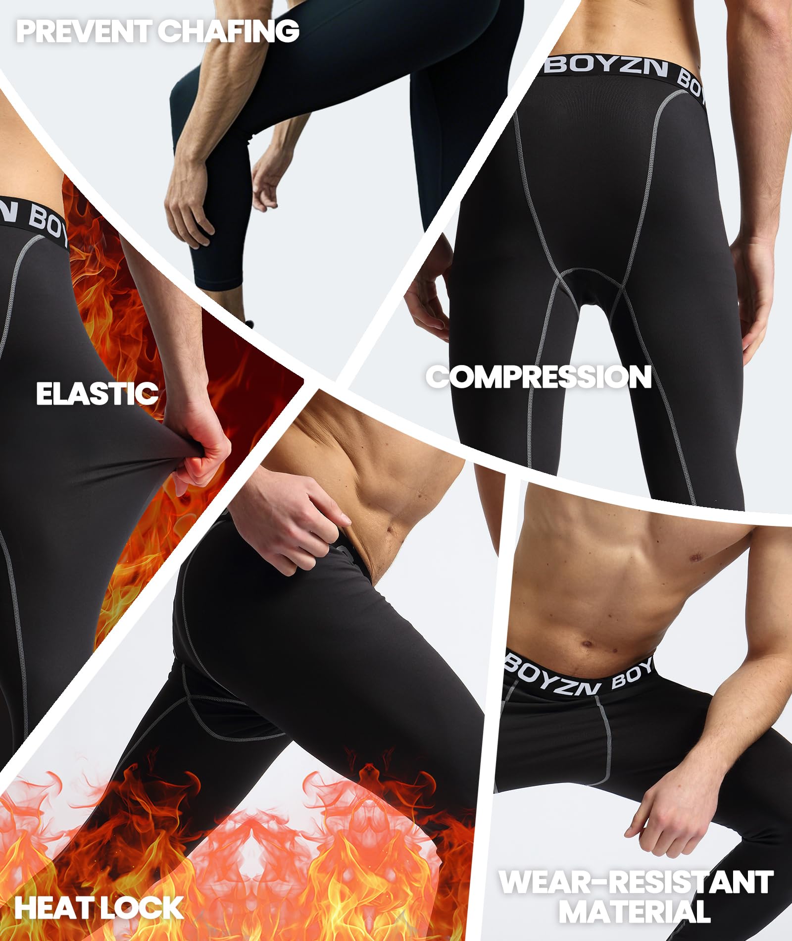 Boyzn Paquete de 2 Pantalones Deportivos de Compresión para Hombre, Mallas de Capa Base Activa Leggings de Entrenamiento y Correr con Bolsillos