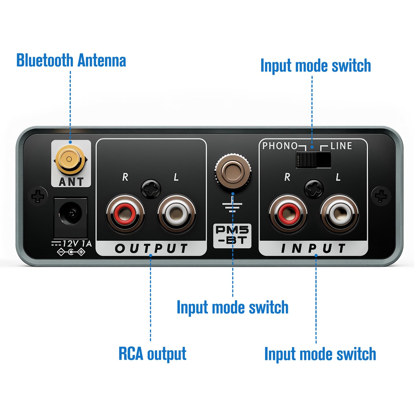 Preamplificador compacto Phono y transmisor Bluetooth 5.3 para tocadiscos | Audio de alta fidelidad con control de graves/agudos | Interruptor de línea/fono con ganancia de 36 dB y 4 dB para