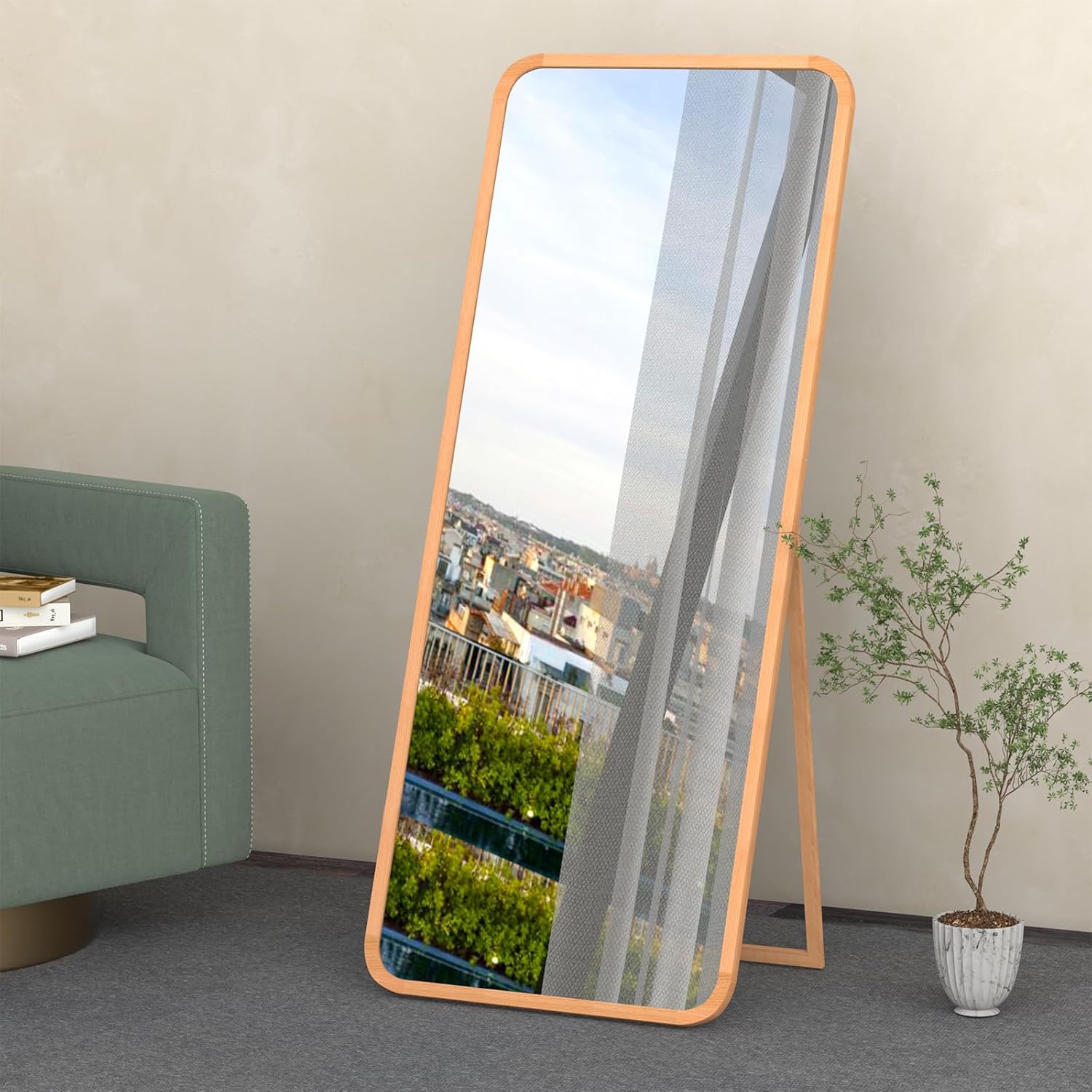 FUWU HOME Wood Full Length Mirror 65"x22" Rustic Floor