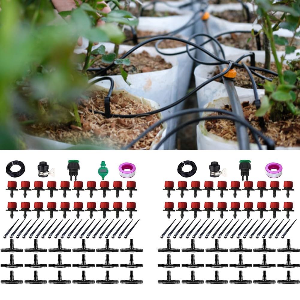 Kit de riego automático por goteo de 25 m, sistema de riego de jardín con opción de temporizador para plantas de balcón, cuidado de flores en macetas de interior y exterior, fácil de instalar