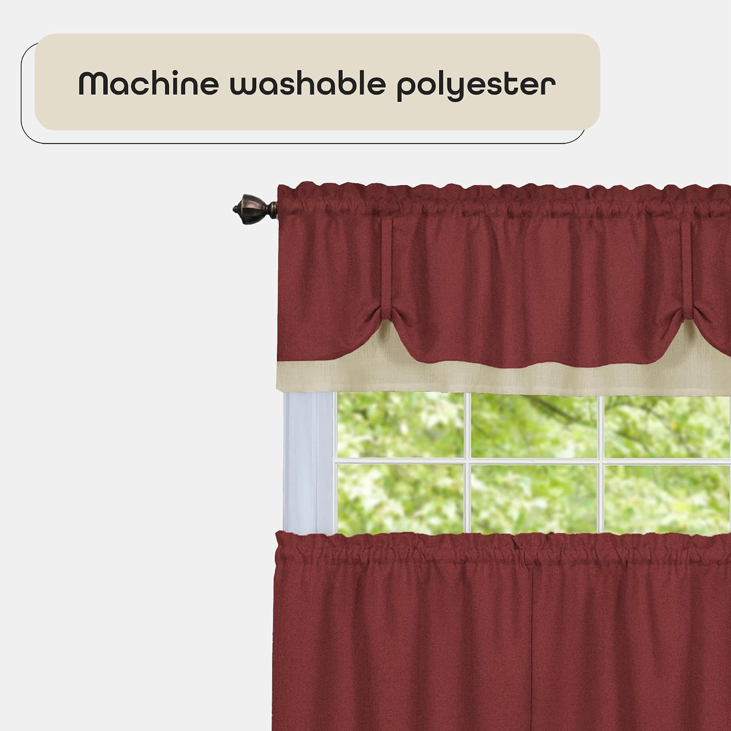 ACHIM Darcy (Marsala/Tan) Tier and Valance Window Curtain Set - 58 Inch Width, 24 Inch Length - Light Filtering Drapes for Kitchen, Bedroom, Living & Dining Room Home Decor