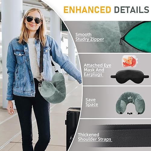 Miniatura 7 de EZ4UVOY Almohada de cuello de viaje rellena con ropa, almohada de cuello rellenable para viajes, bolsa de almacenamiento de almohada de viaje