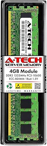 A-Tech Memoria RAM de 4 GB para Supermicro X8DTi-F X8DTU-F - DDR3 1333MHz PC3-10600 ECC Registrado RDIMM 1Rx4 1.5V - Servidor único