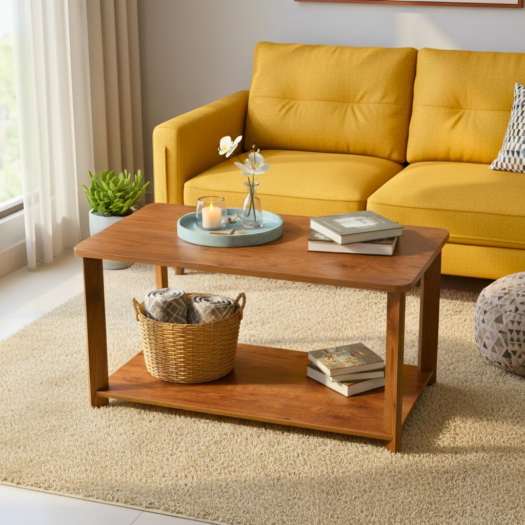InoSlashed Engineered Wood Center Table | Coffee Table for Living Room | Tea Table | Teapoy for Home | Living Room | Office with Storage Shelf (Grenada Pine)-image-8