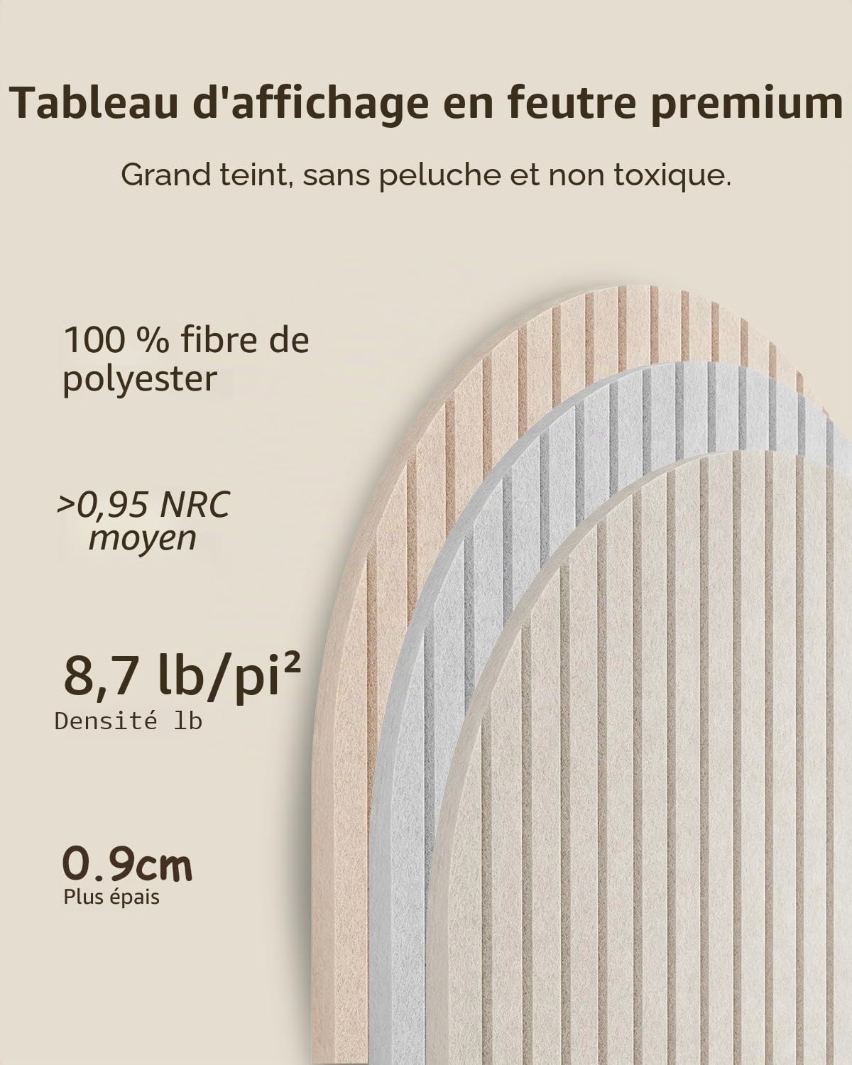 Tableau d'affichage pliable 60x40cm, feutre épais de 0,9 cm, grand tableau en liège avec autocollant, panneaux muraux décoratifs à lattes pour bureau, chambre, salon, Chambre d'enfant-beige