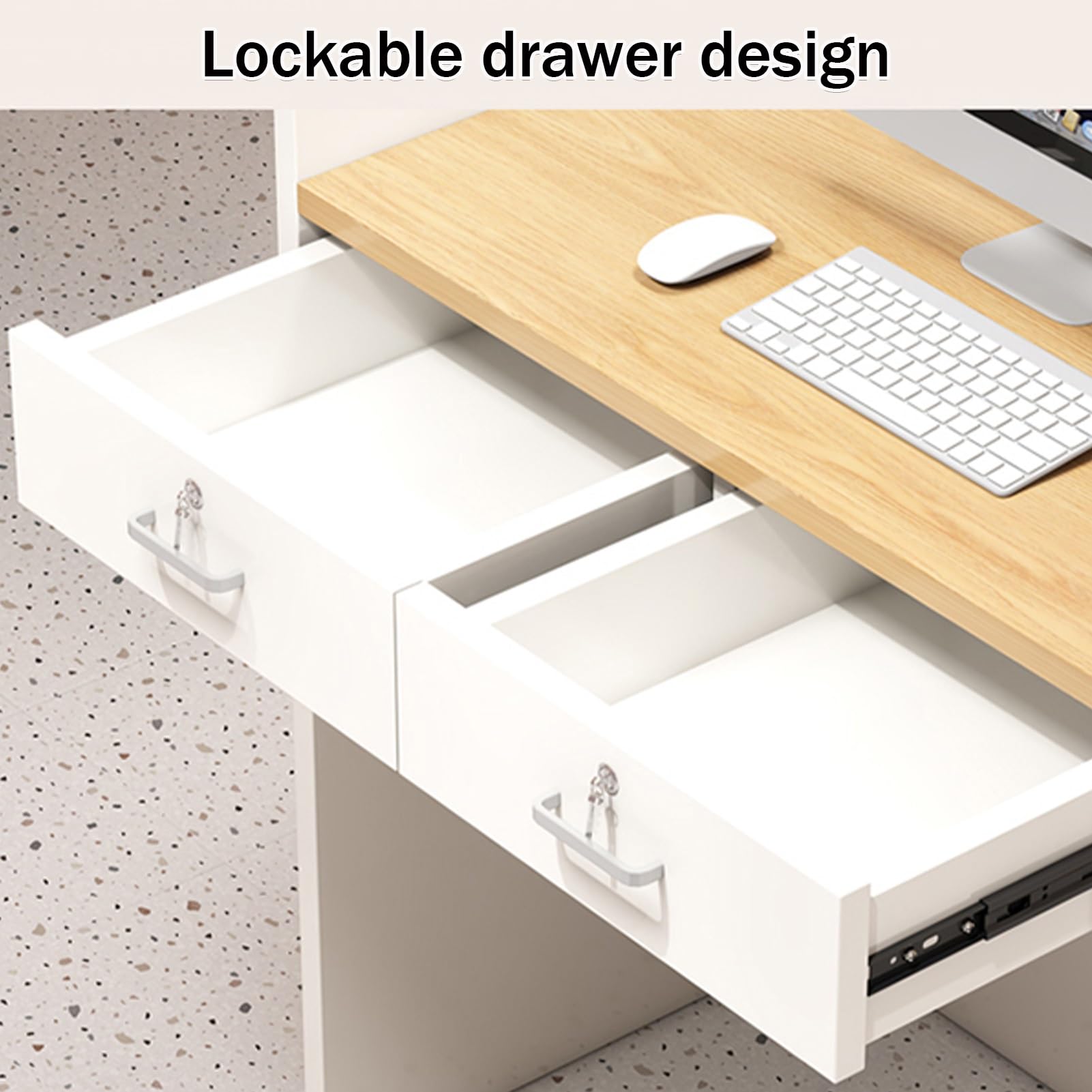 Generico Elegante bancone Reception Moderno con cassetto e passacavi, bancone Cassa da 100 cm con parapetto, Marrone e Legno, bancone Front-End Funzionale per Uso commer