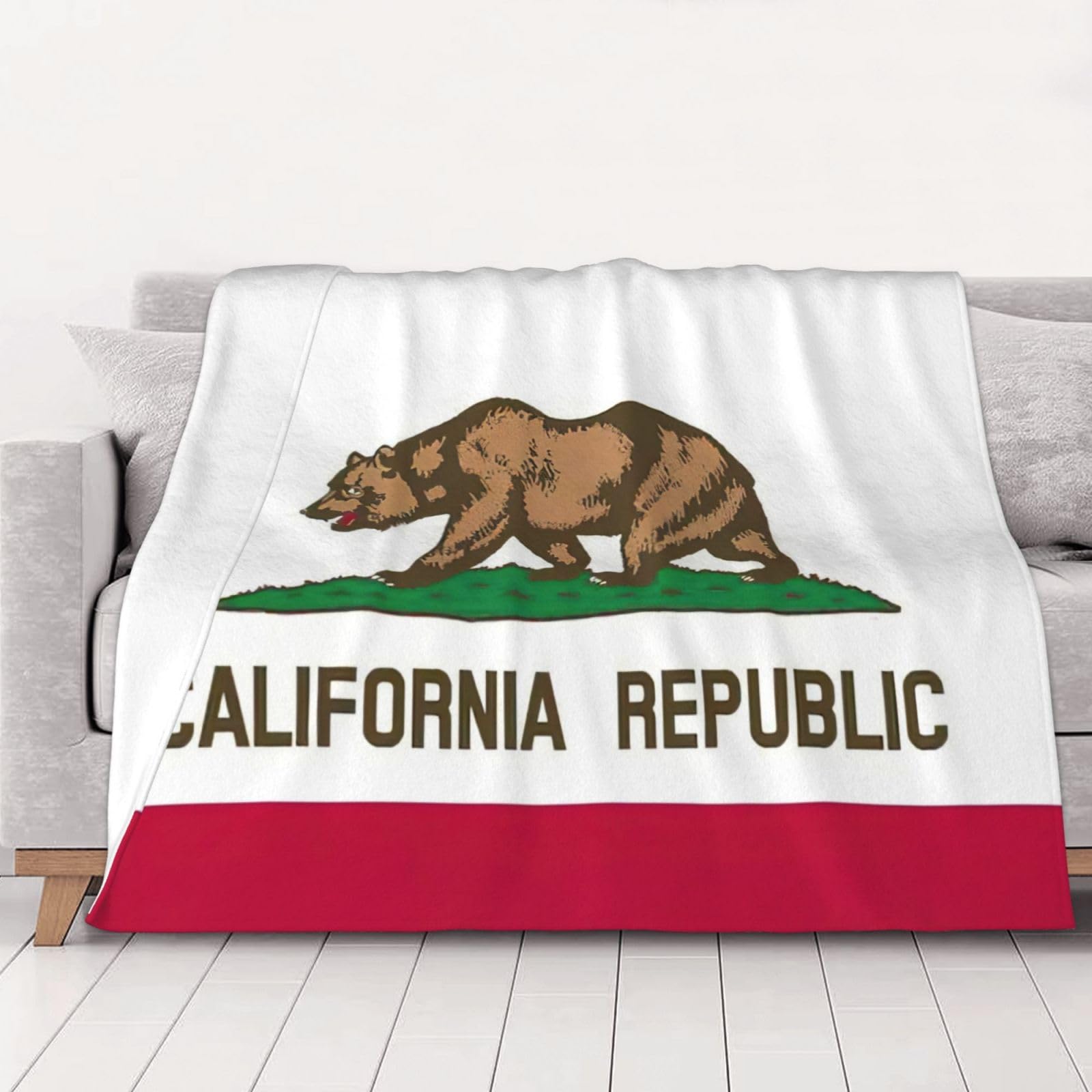 Jejea Black California State Flag Print Flannel Blanket Plush Throw Super Soft Flannel Blankets For Couch, Bed, Sofa For All Seasons