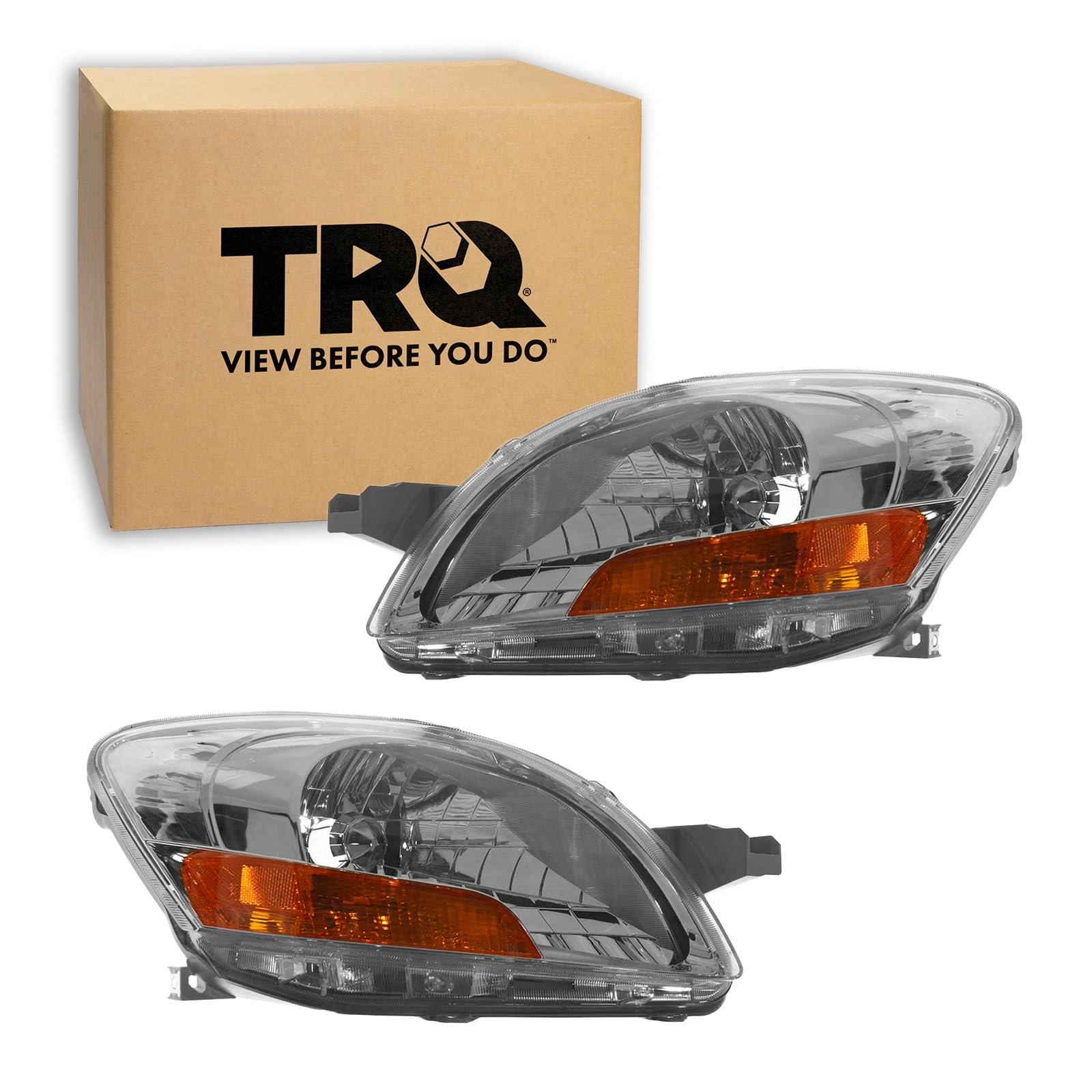 TRQ Headlight Assembly Set TO2518108 TO2519108 Compatible with 2007-2011 Toyota Yaris