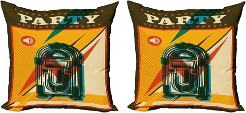 Miniatura 1 de Ambesonne Jukebox - Juego de 2 fundas de cojín con estampado retro digital de radio de música antigua con temática de fiesta, decoración de