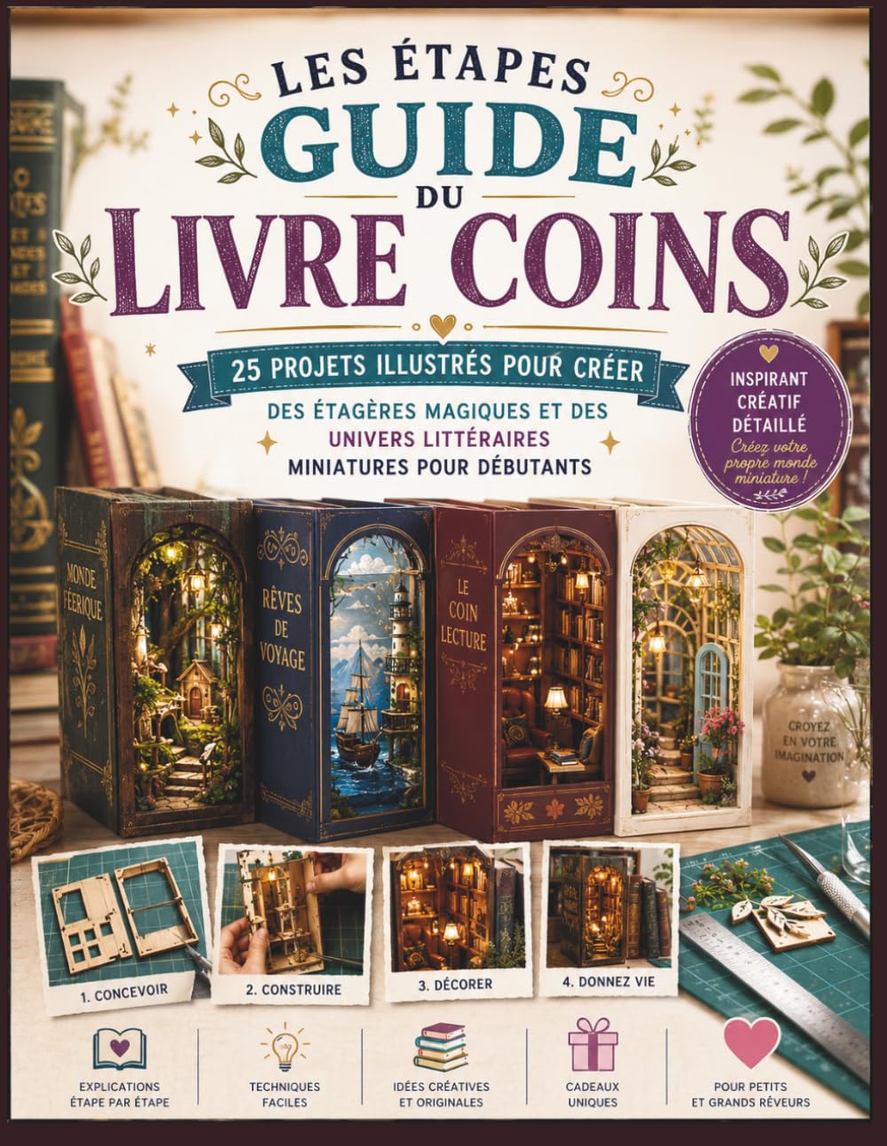 LES ÉTAPES GUIDE DU LIVRE COINS: 25 projets illustrés pour créer des étagères magiques et des univers littéraires miniatures pour débutants