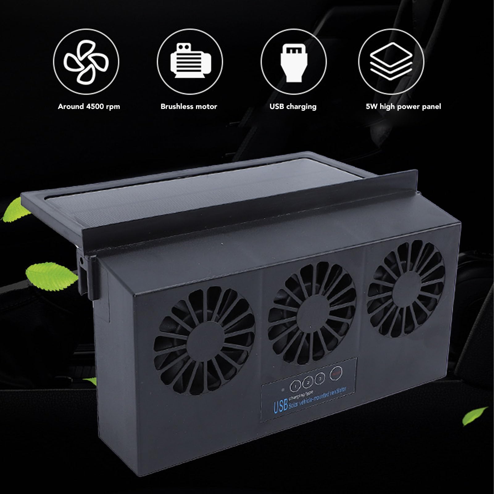 Solar Powered Car Window Exhaust Fan - 3 Fan Ventilation System With USB Backup